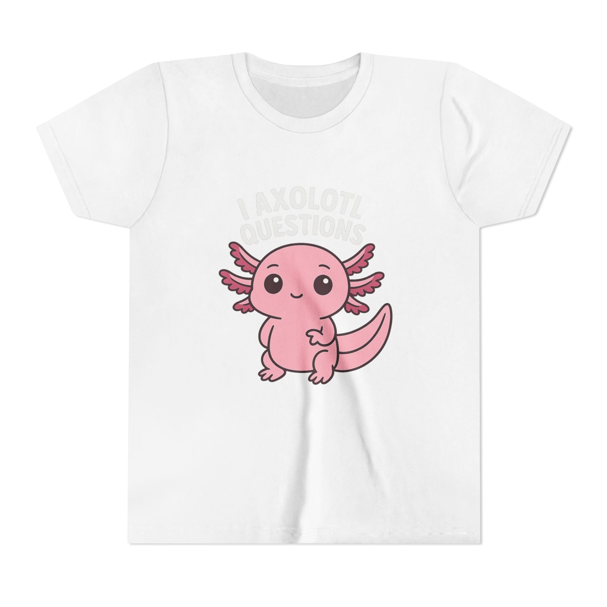 Youth Tee — Cute Pink Axolotl “Axolotl Questions” Kids Shirt