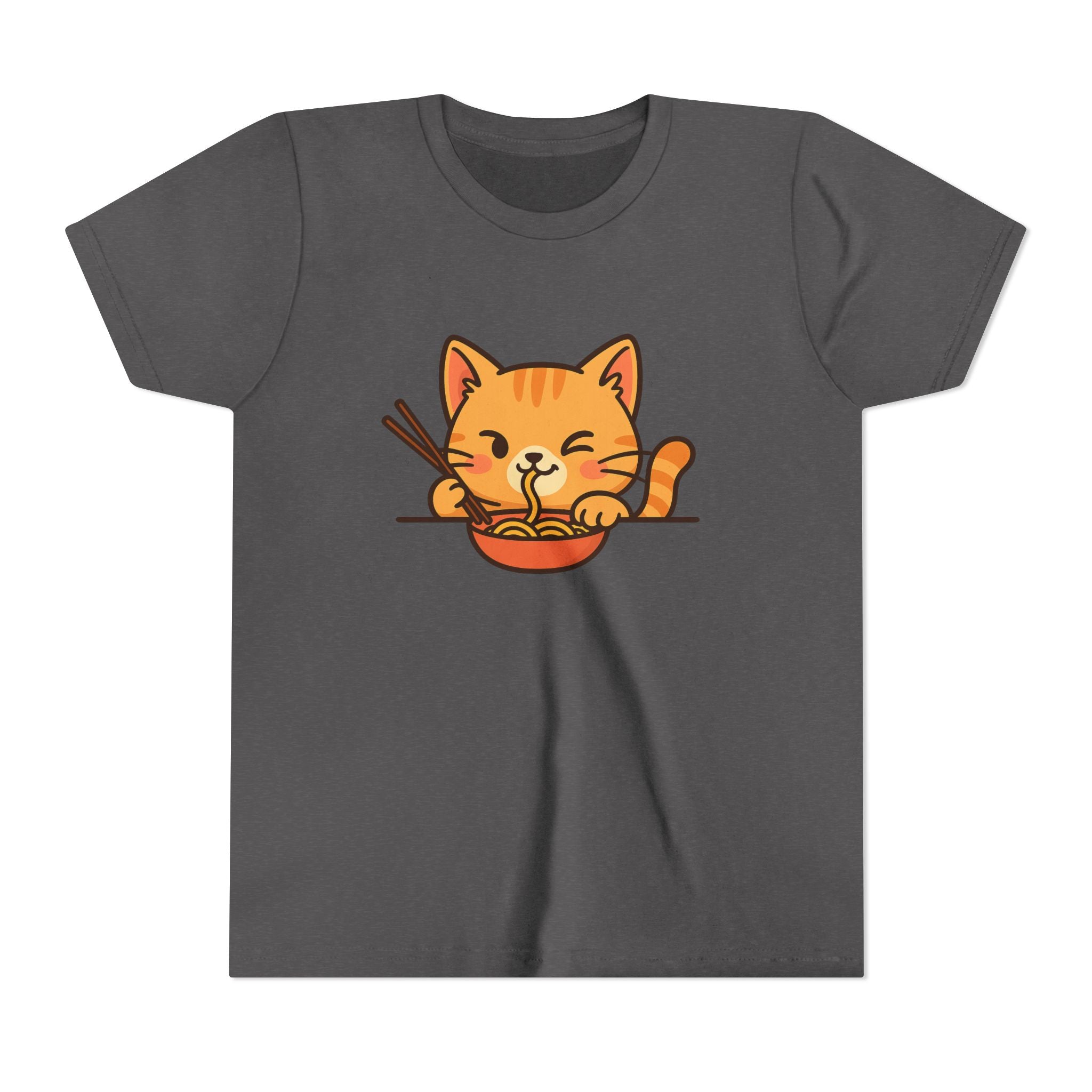 Kids Cat Eating Ramen T-Shirt – Cute Anime Noodle Kitty Youth Tee - Kids