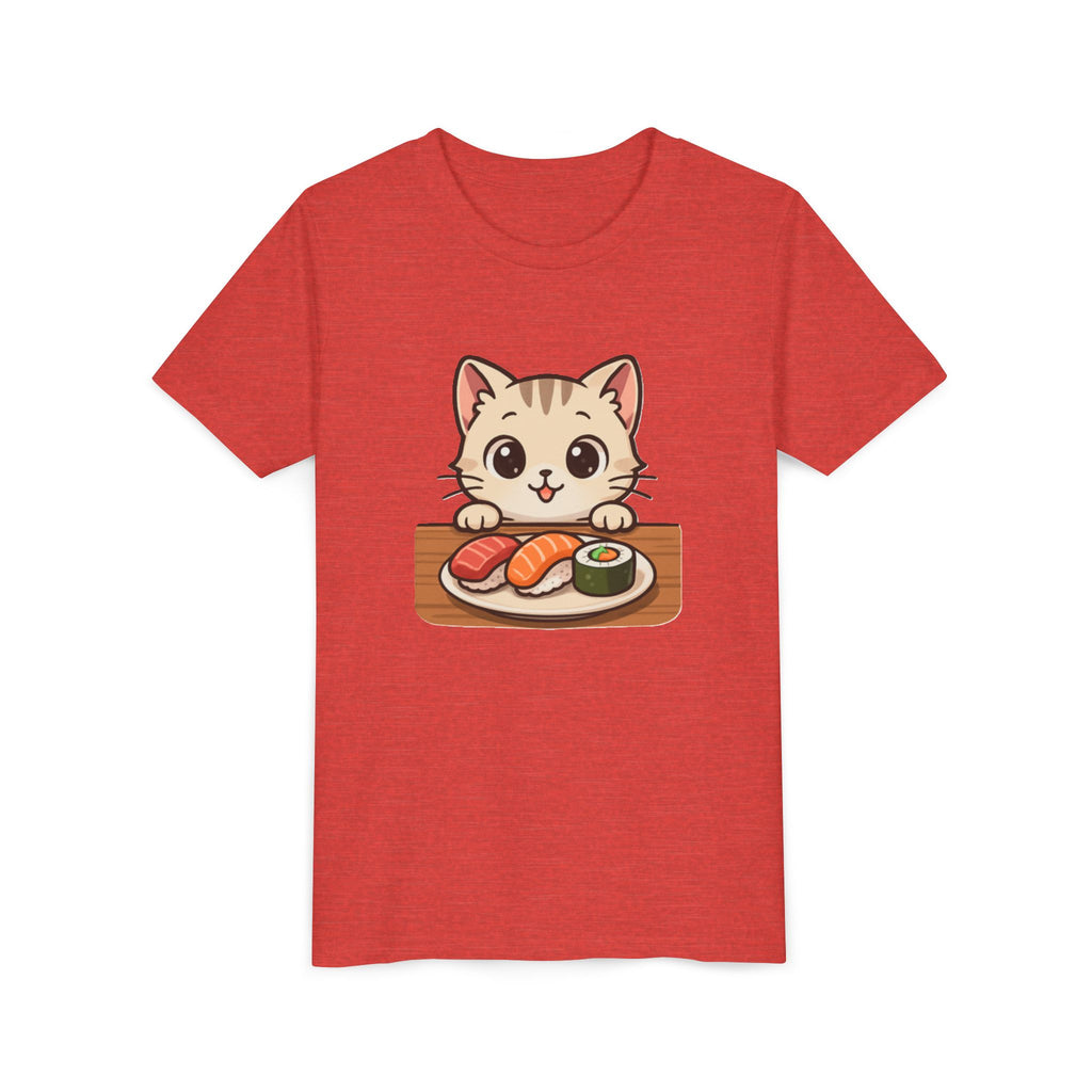 Kids Sushi Cat T-Shirt — Cute Kitty Eating Sushi Youth Tee