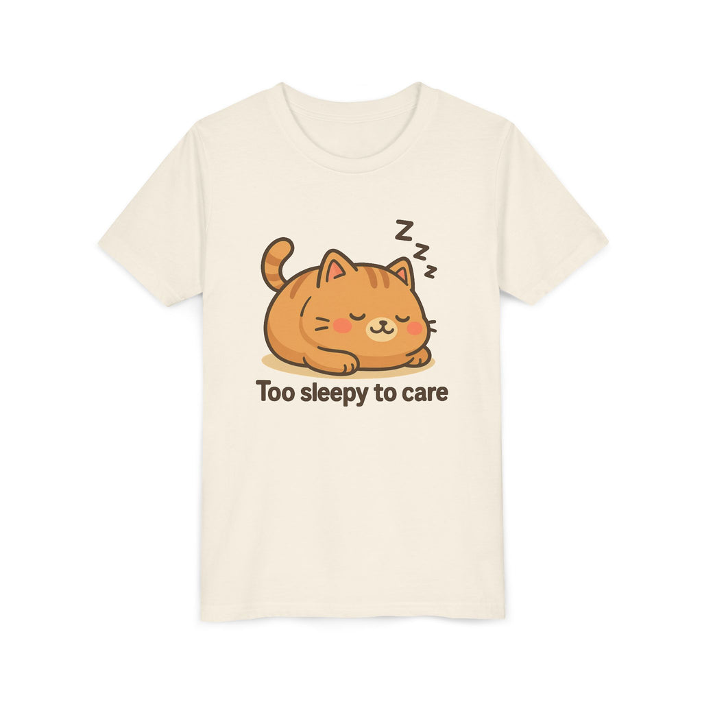 Youth Tee — Cute Sleeping Cat "Too Sleepy to Care" Graphic