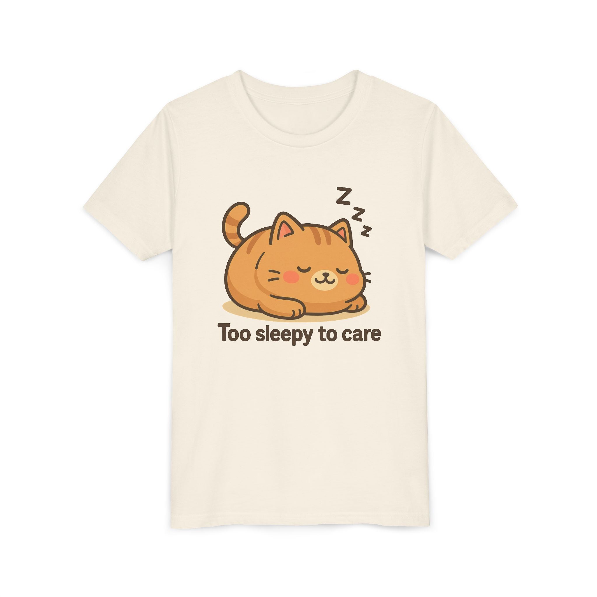 Youth Tee — Cute Sleeping Cat "Too Sleepy to Care" Graphic
