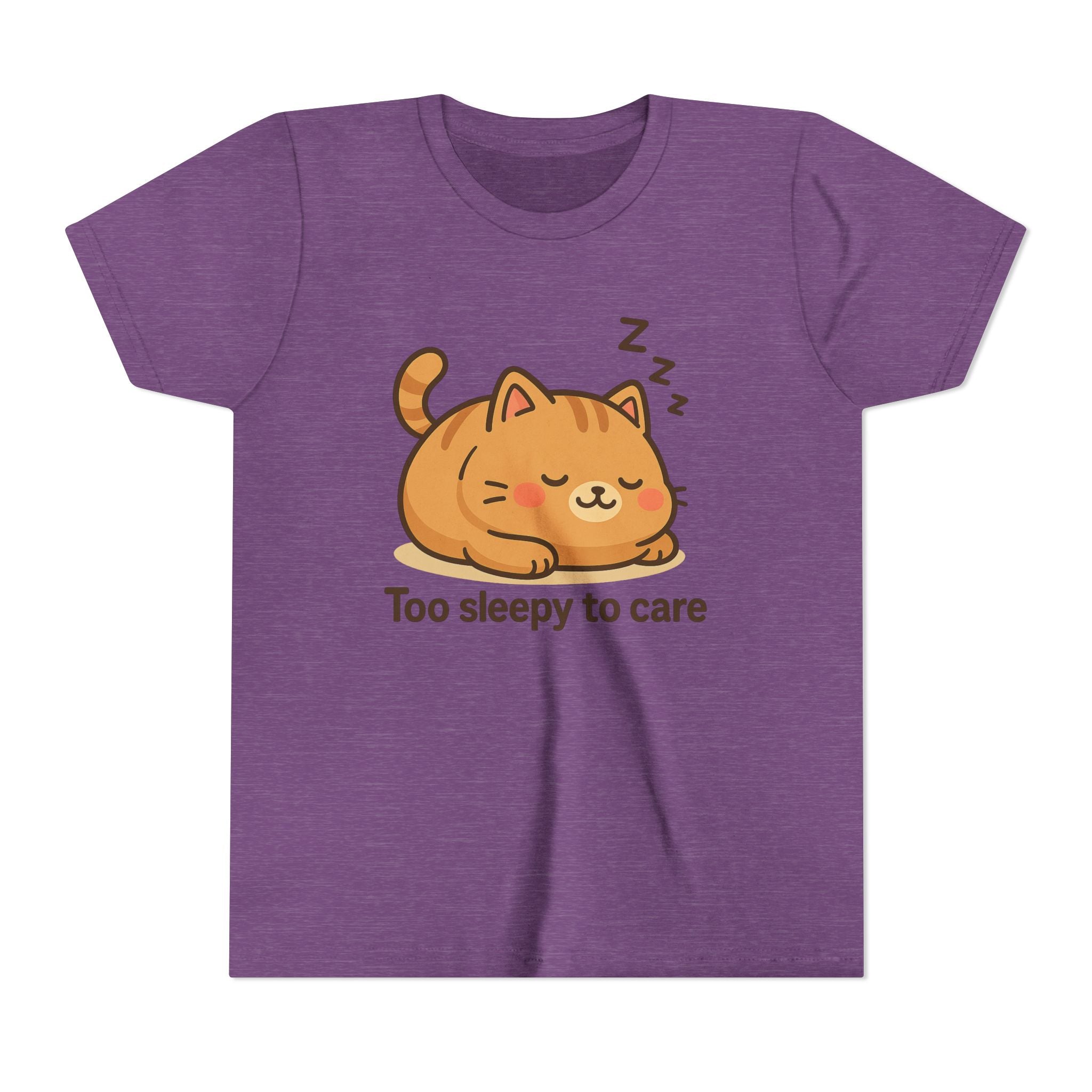 Youth Tee — Cute Sleeping Cat "Too Sleepy to Care" Graphic