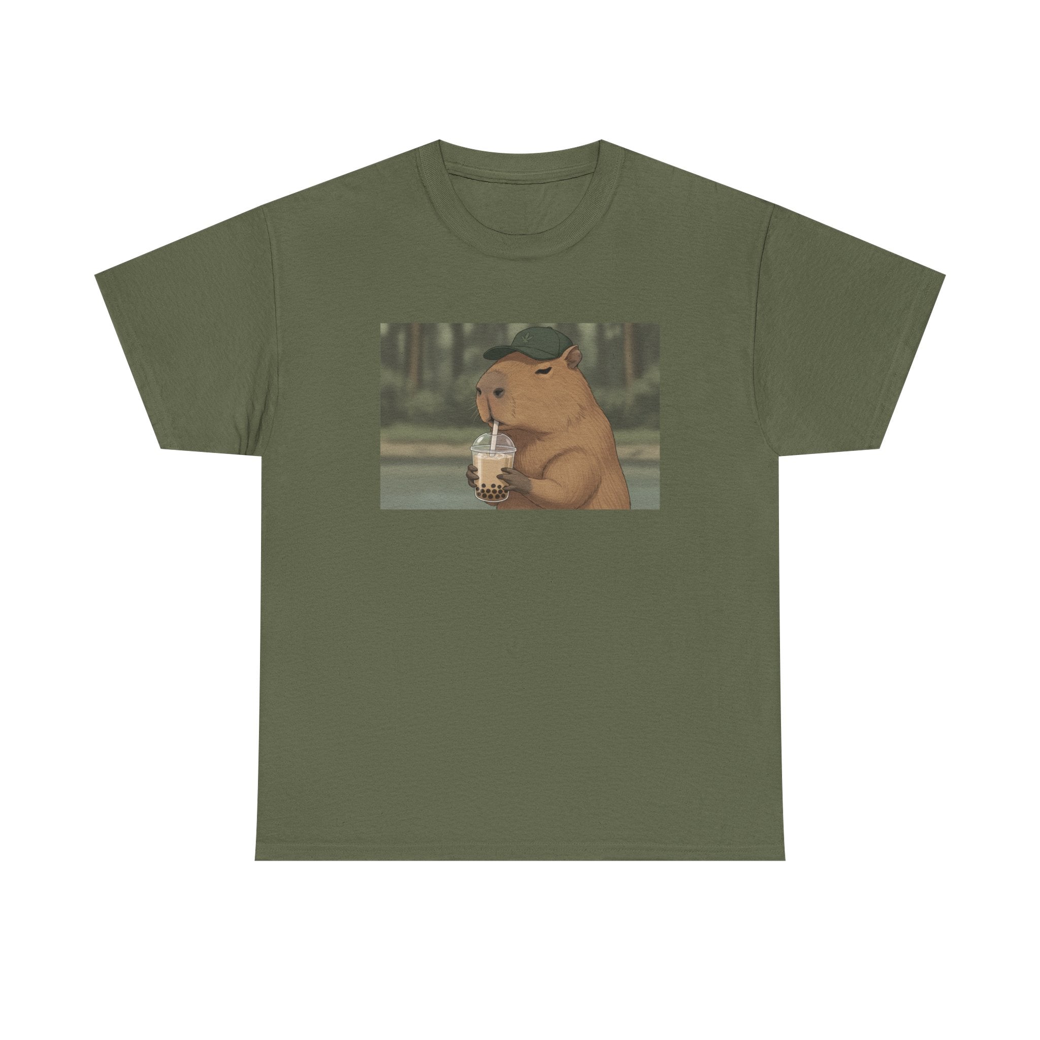 Capybara Drinking Boba T‑Shirt — Cute Cartoon Bubble Tea Tee - Adult