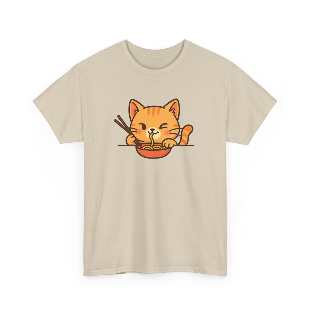 Cute Cat Eating Ramen T-Shirt — Kawaii Kitty Noodle Tee - Adult