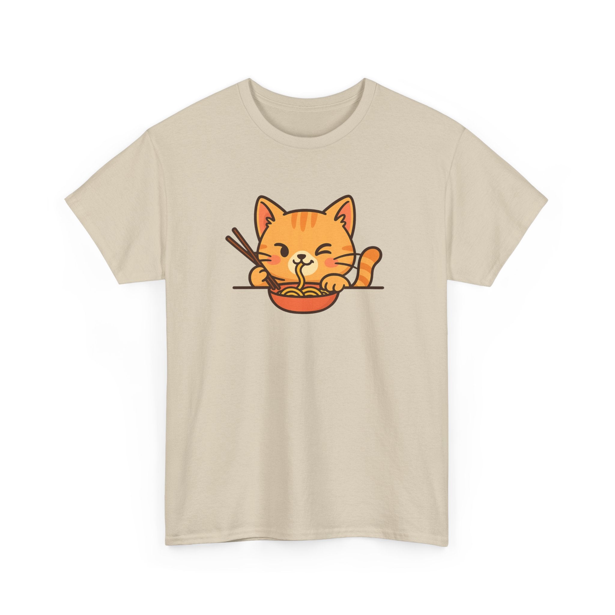 Cute Cat Eating Ramen T-Shirt — Kawaii Kitty Noodle Tee - Adult