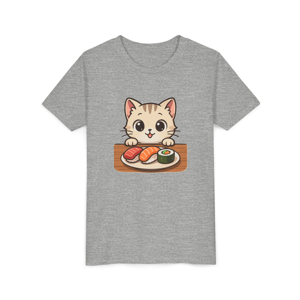 Kids Sushi Cat T-Shirt — Cute Kitty Eating Sushi Youth Tee