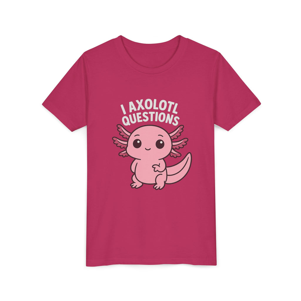 Youth Tee — Cute Pink Axolotl “Axolotl Questions” Kids Shirt