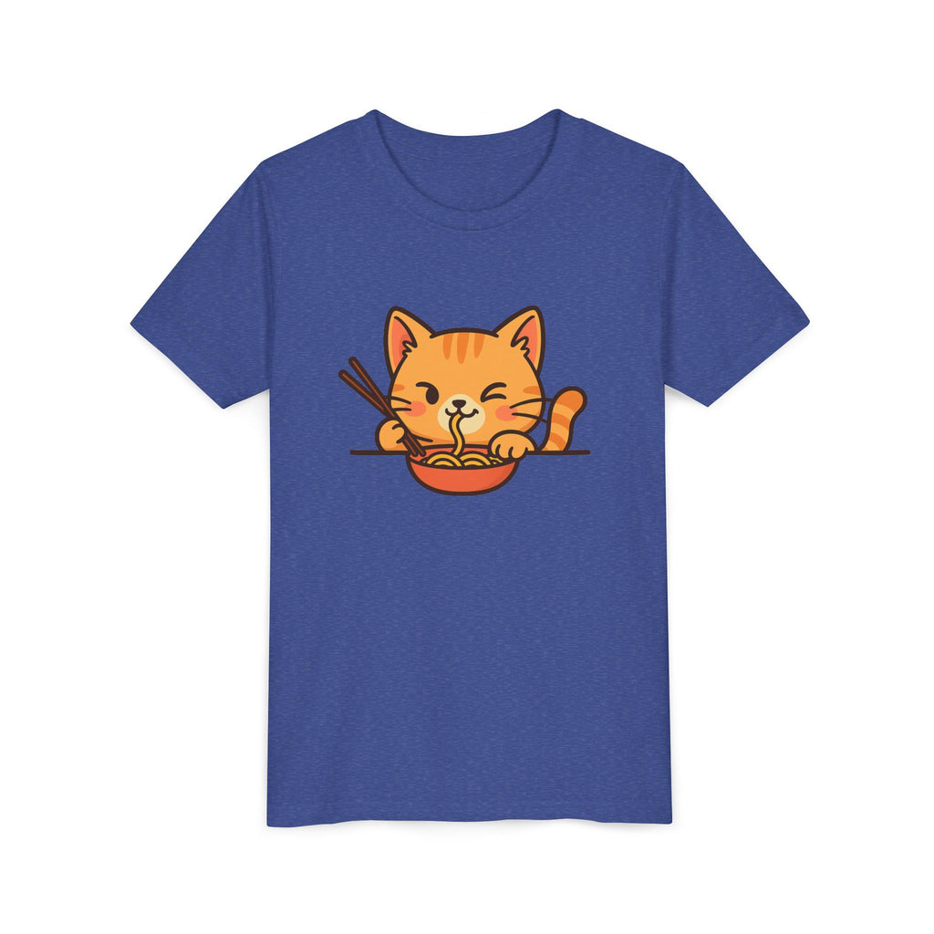 Kids Cat Eating Ramen T-Shirt – Cute Anime Noodle Kitty Youth Tee - Kids
