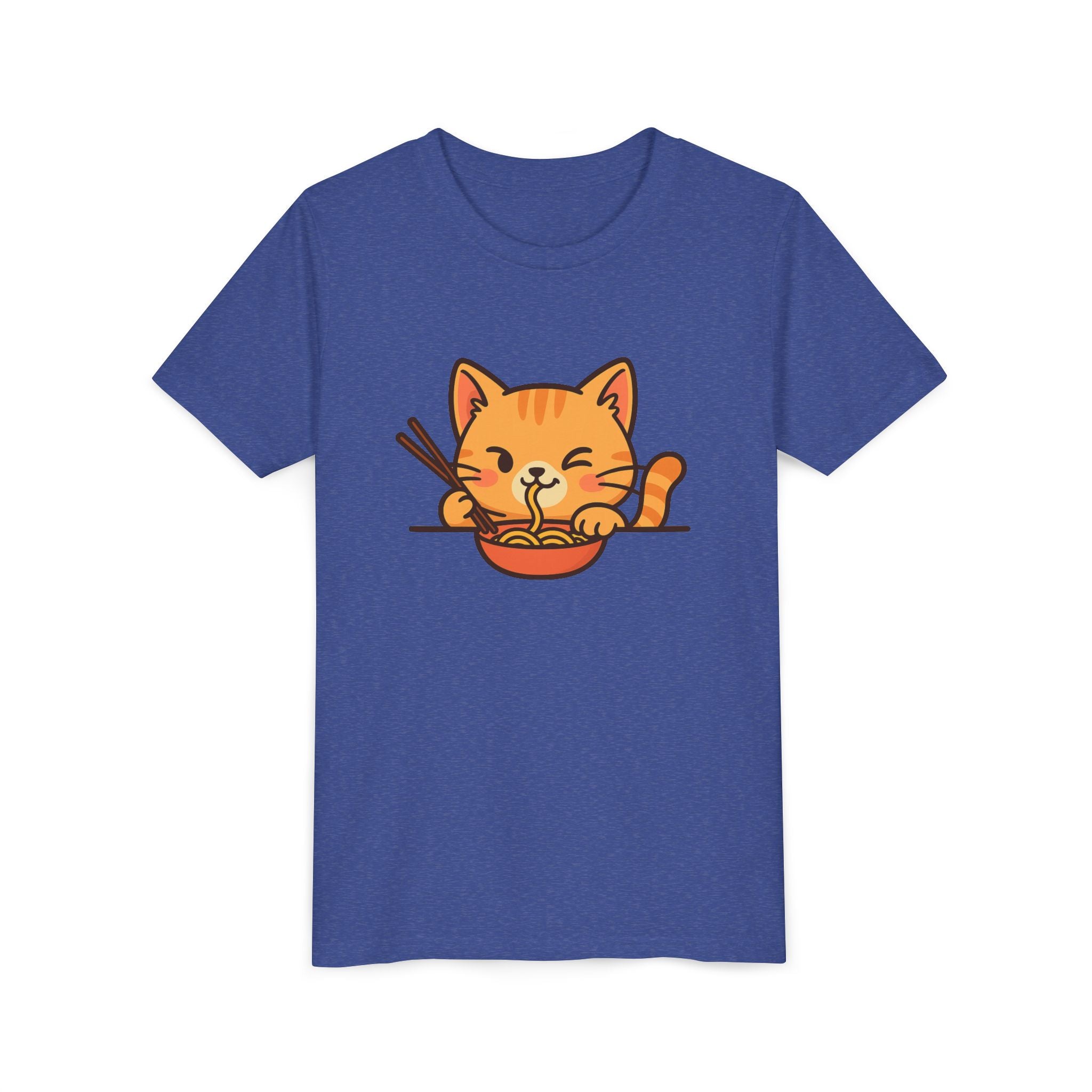 Kids Cat Eating Ramen T-Shirt – Cute Anime Noodle Kitty Youth Tee - Kids