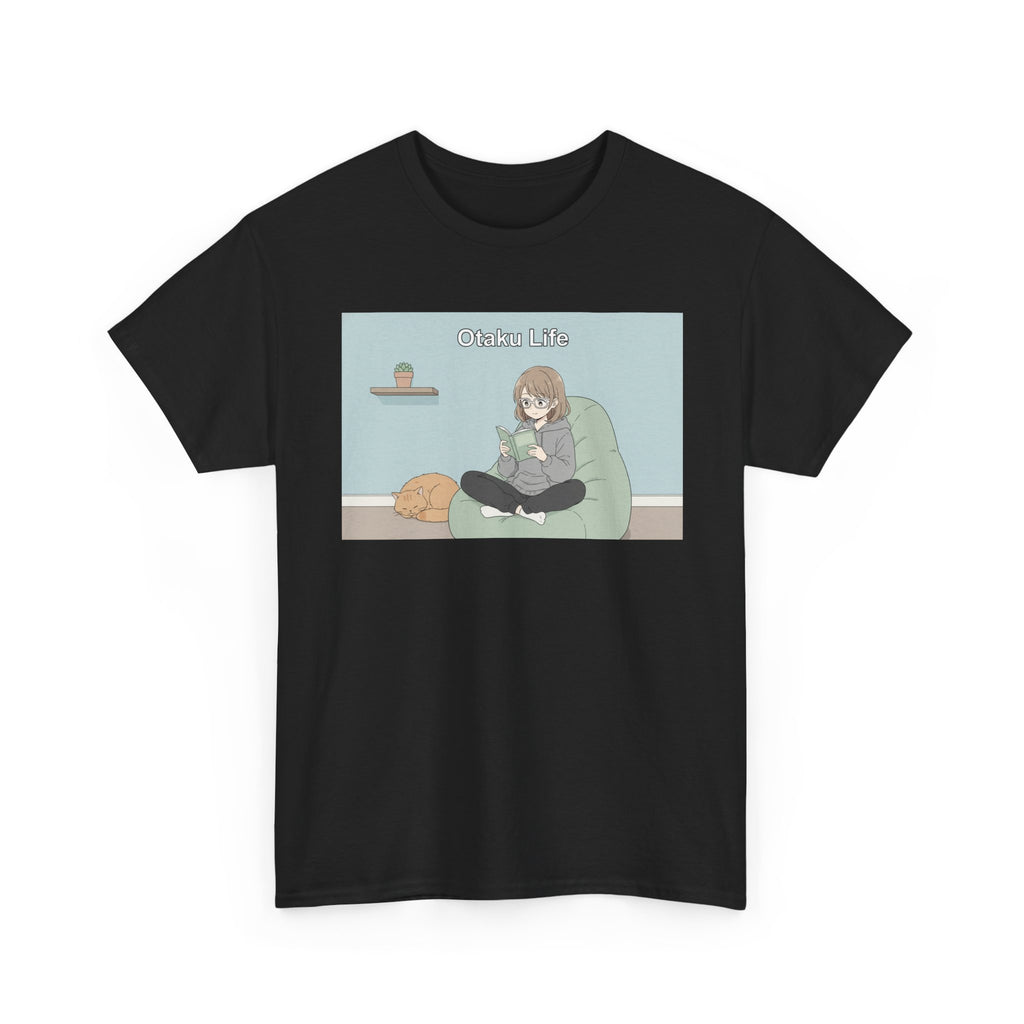 Cozy Cat Girl Otaku Long Sleeve Tee - 'Chill Vibes' Anime Girl Relaxing Graphic T-Shirt