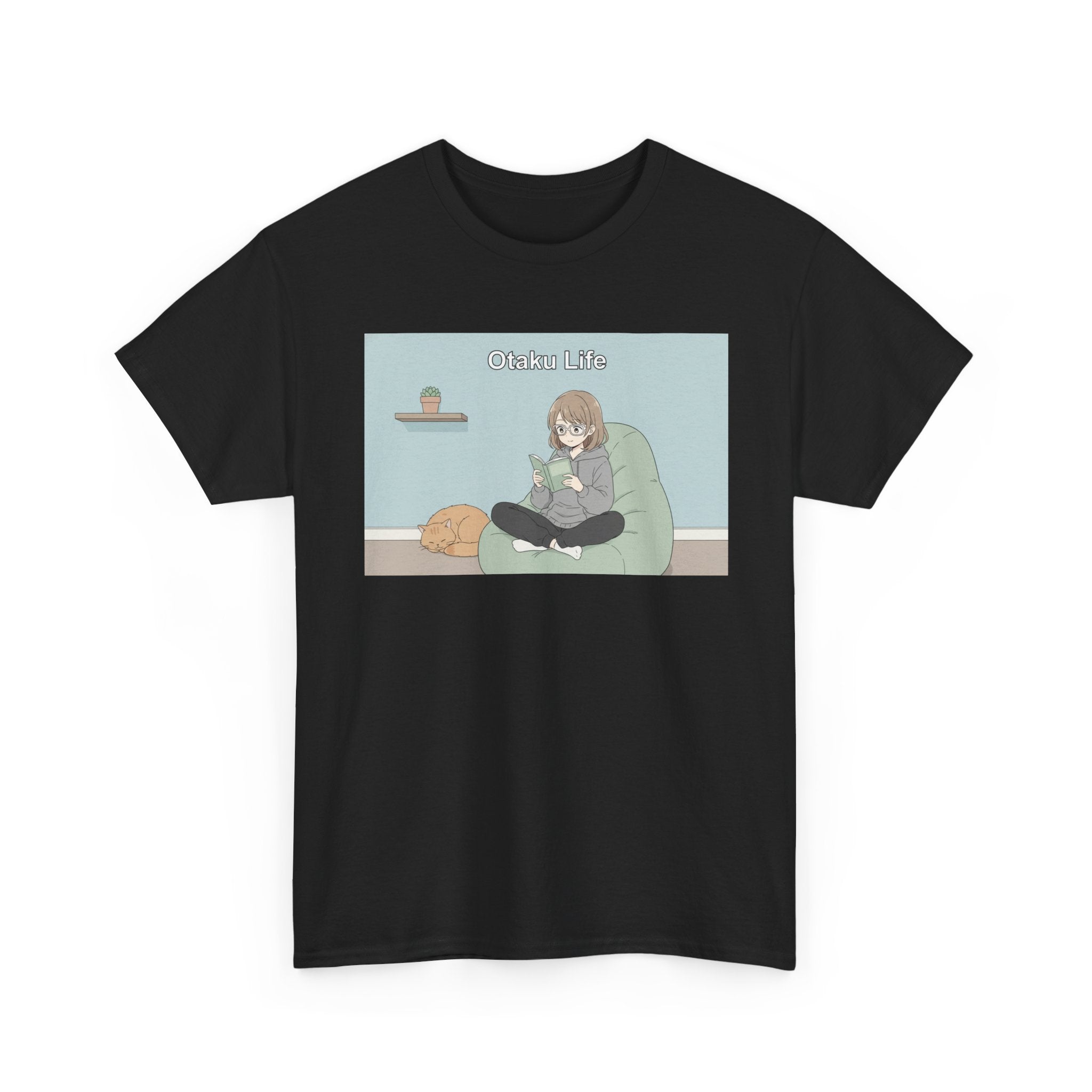 Cozy Cat Girl Otaku Long Sleeve Tee - 'Chill Vibes' Anime Girl Relaxing Graphic T-Shirt