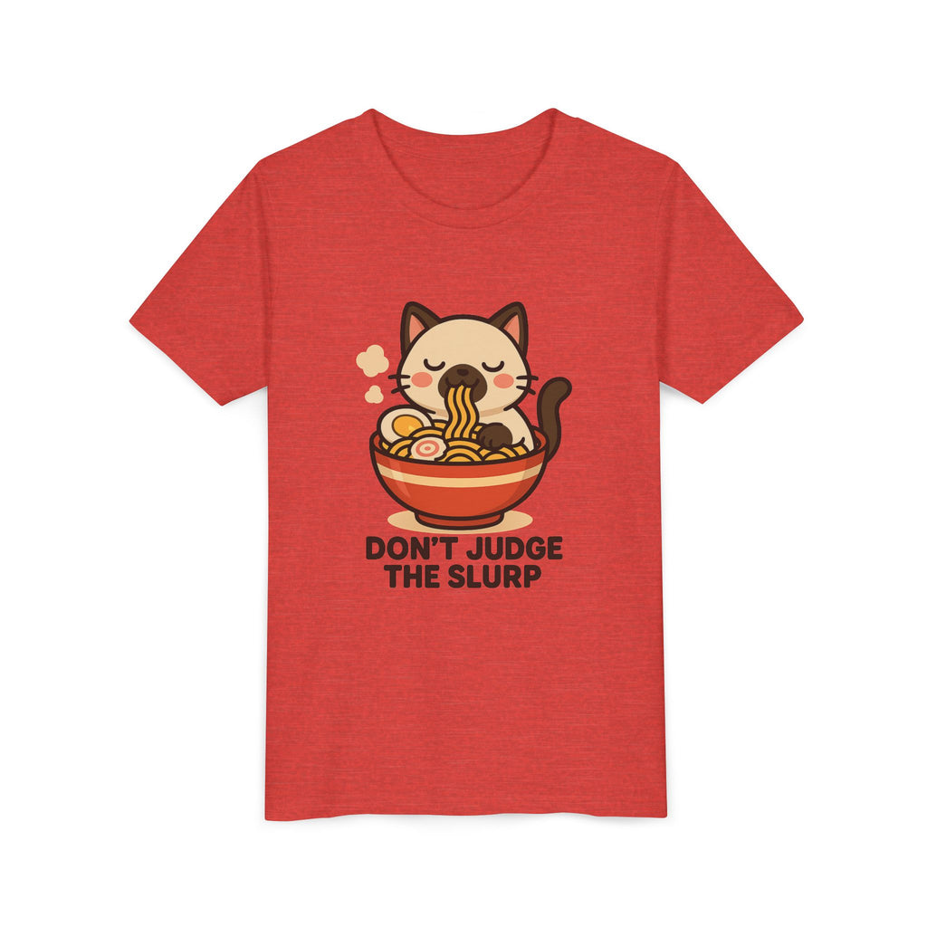 Youth Tee — Cute Cat Eating Ramen 'Don't Judge The Slurp' Graphic Shirt