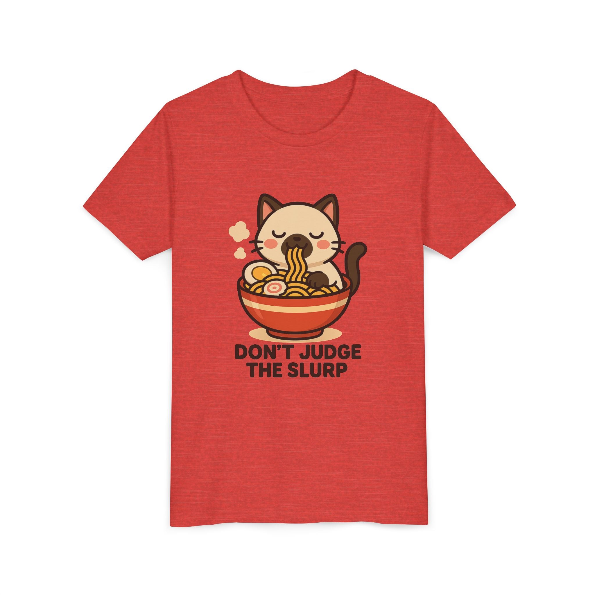 Youth Tee — Cute Cat Eating Ramen 'Don't Judge The Slurp' Graphic Shirt