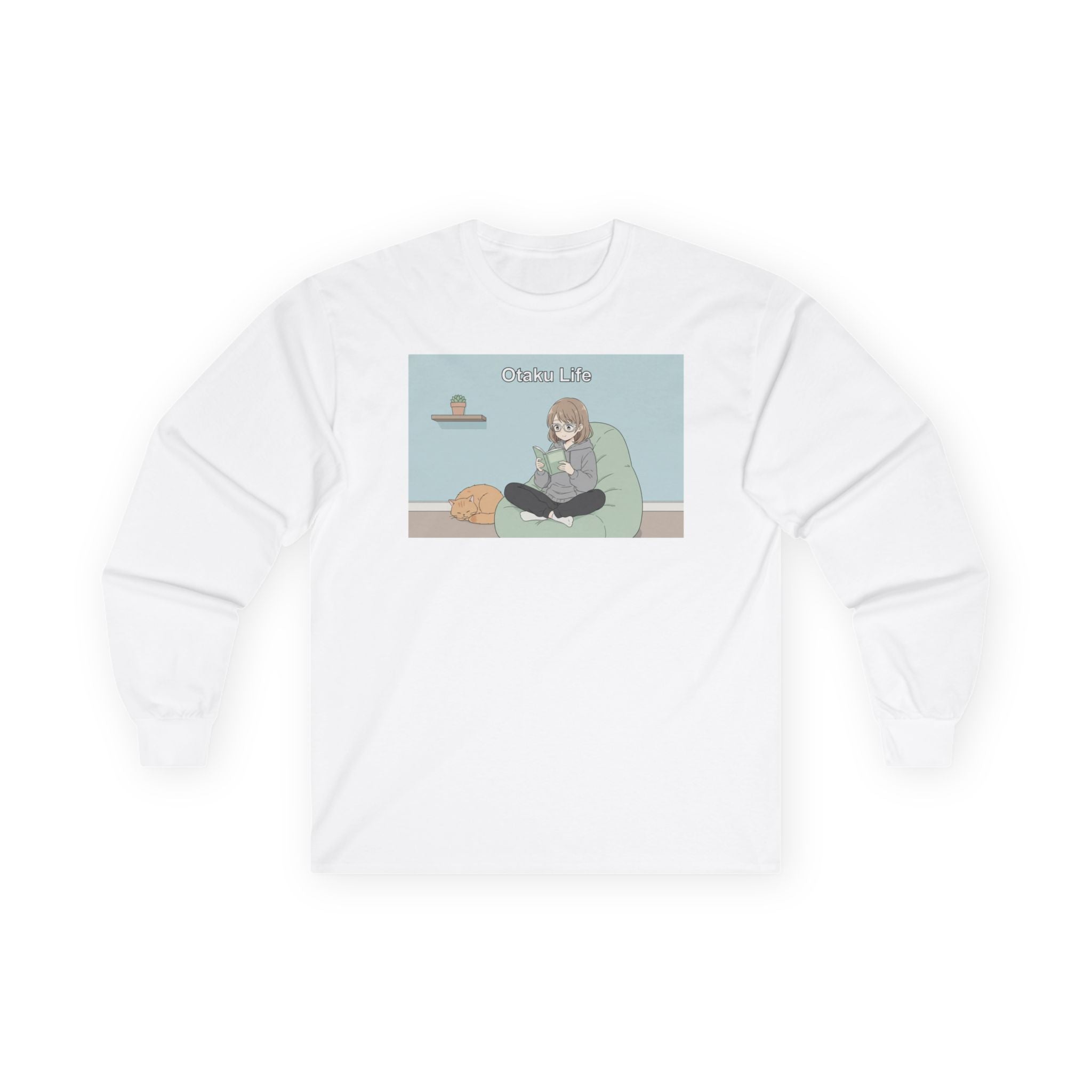 Cozy Cat Girl Otaku Long Sleeve Tee — "Cuddle Time" Anime Lounge Shirt - Adult