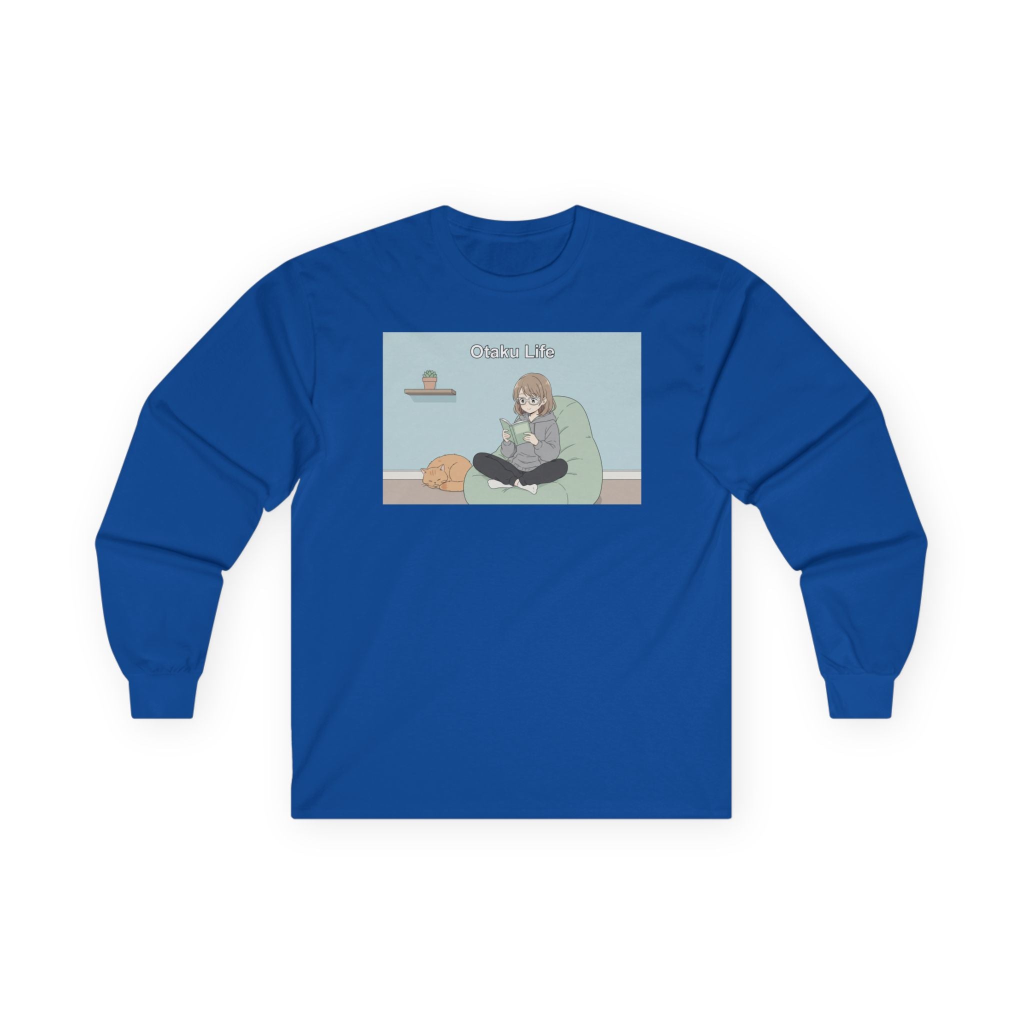 Cozy Cat Girl Otaku Long Sleeve Tee — "Cuddle Time" Anime Lounge Shirt - Adult