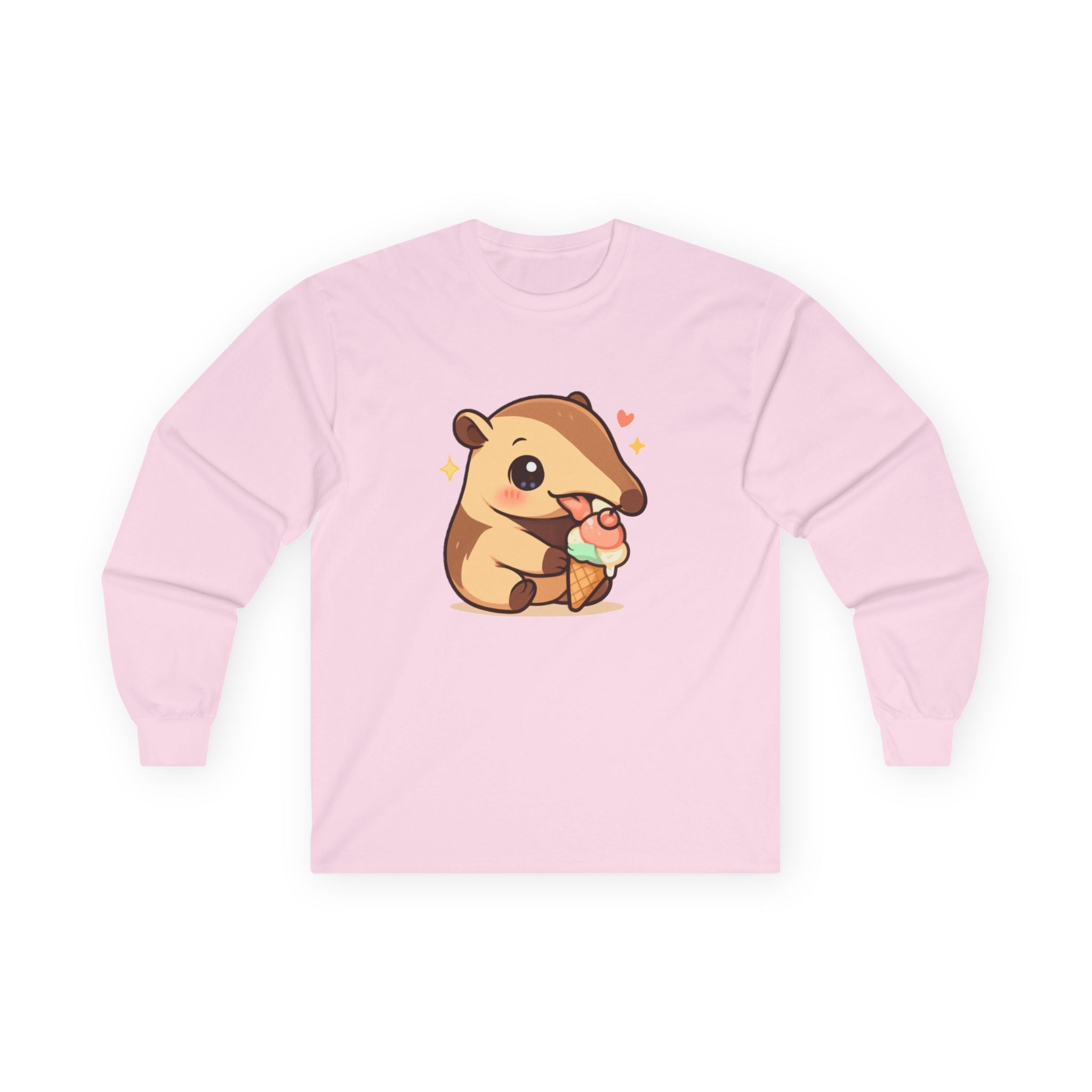 Kawaii Anteater Eating Ice Cream Long Sleeve Tee - Adult
