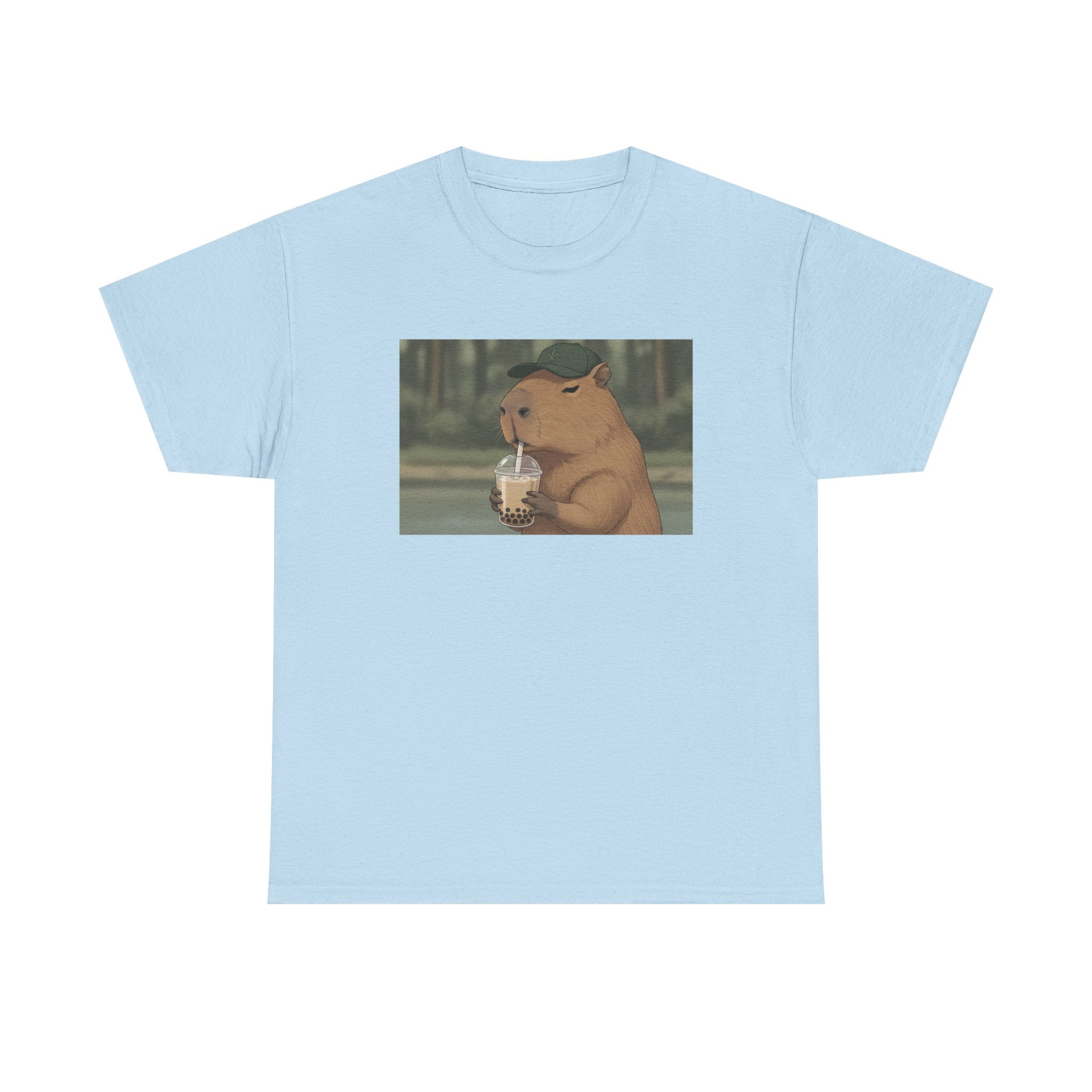 Capybara Drinking Boba T‑Shirt — Cute Cartoon Bubble Tea Tee - Adult