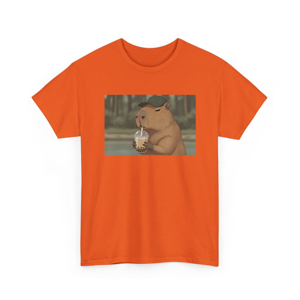 Capybara Drinking Boba T‑Shirt — Cute Cartoon Bubble Tea Tee - Adult