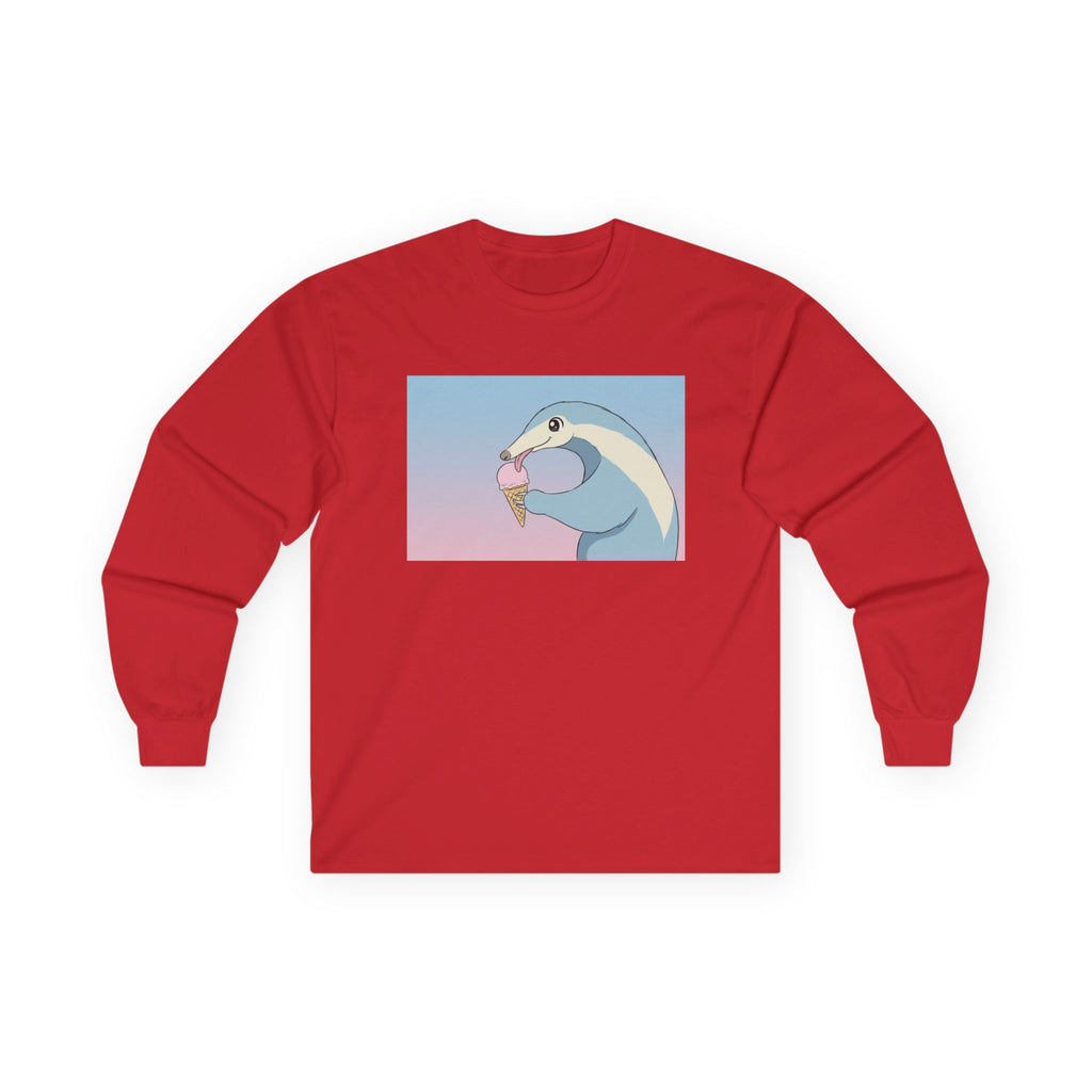 Anteater Eating Ice Cream Long Sleeve Tee — Cute Pastel Anteater Graphic Shirt - Adult