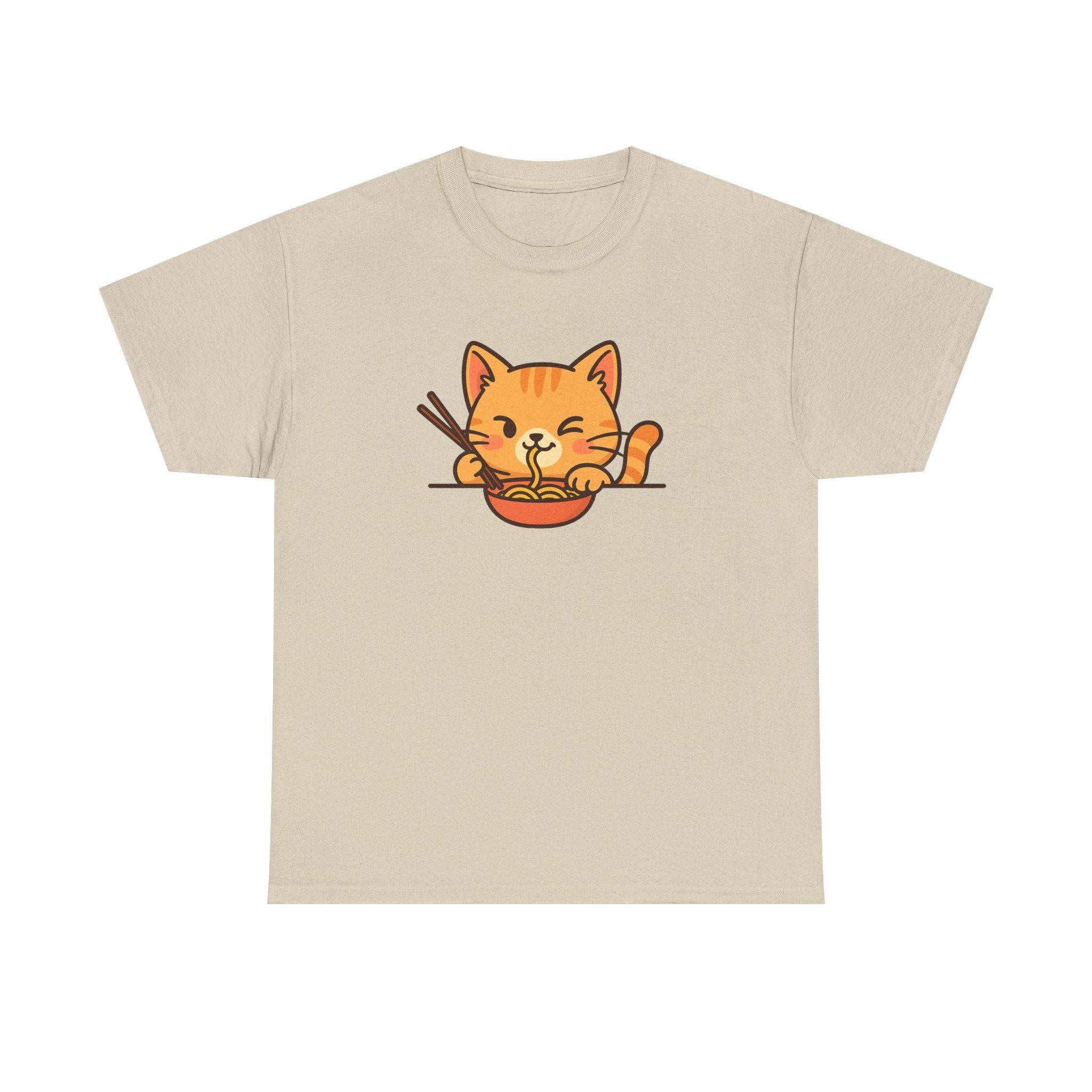 Cute Cat Eating Ramen T-Shirt — Kawaii Kitty Noodle Tee - Adult