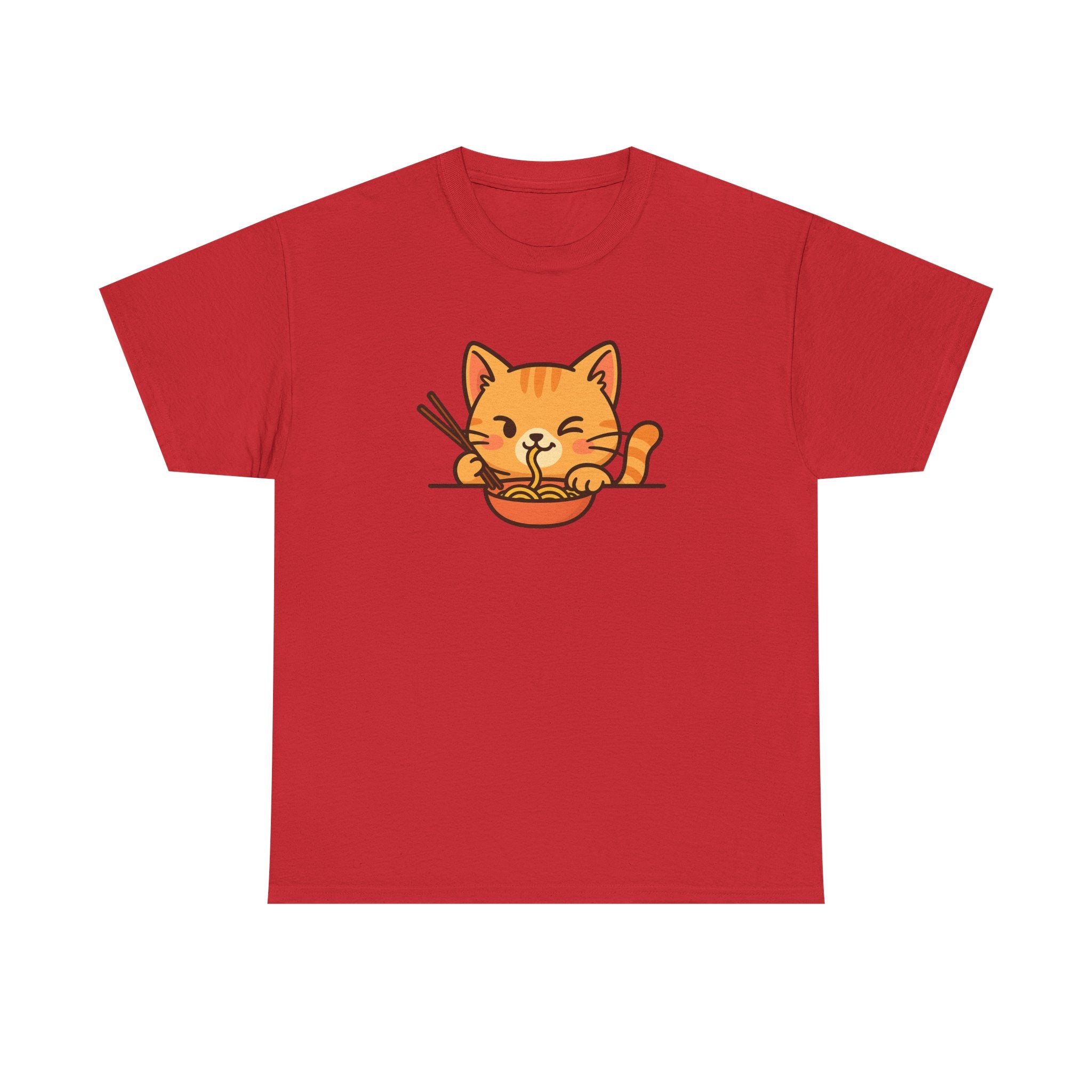 Cute Cat Eating Ramen T-Shirt — Kawaii Kitty Noodle Tee - Adult