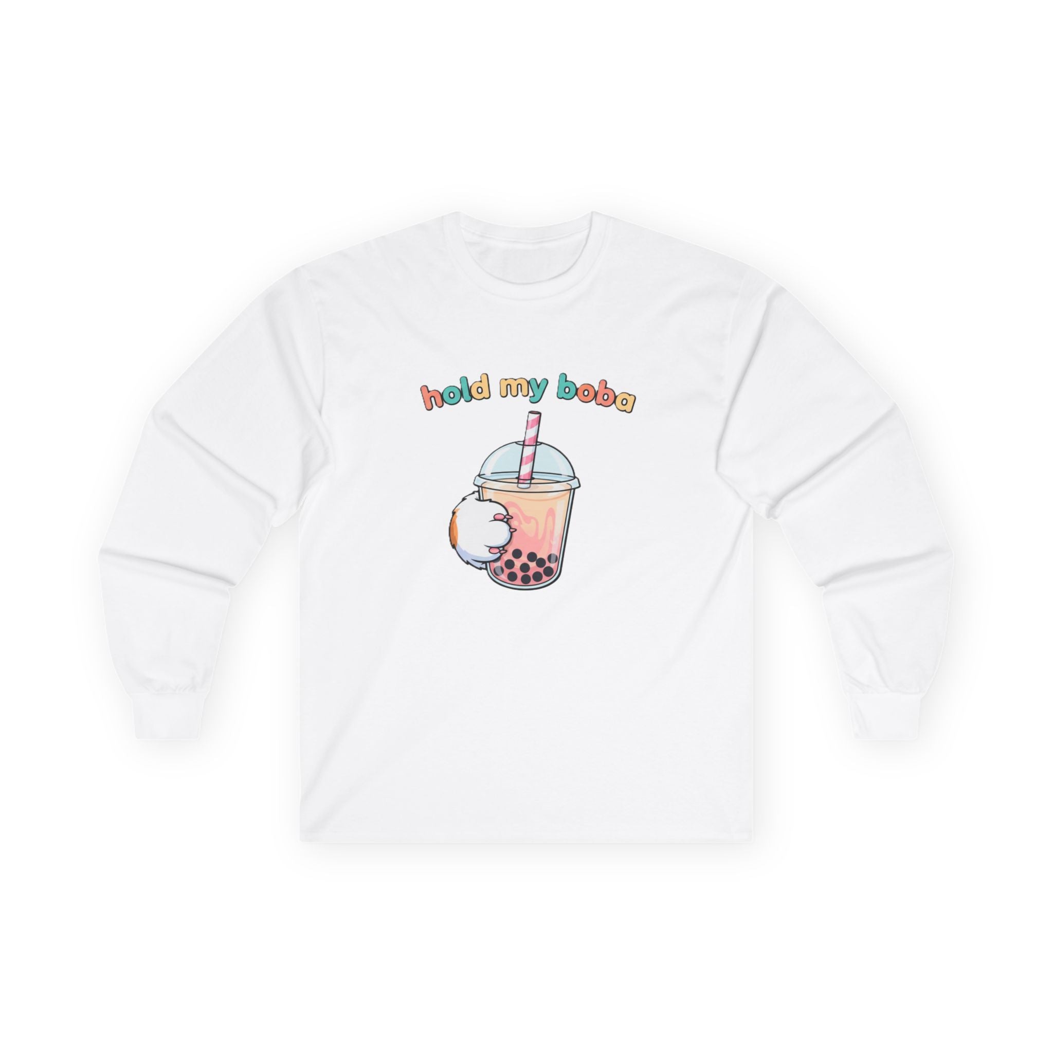 Boba Cat Long Sleeve Tee — "Hold My Boba" Cute Bubble Tea Shirt - Adult