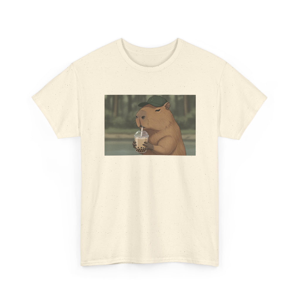 Capybara Drinking Boba T‑Shirt — Cute Cartoon Bubble Tea Tee - Adult