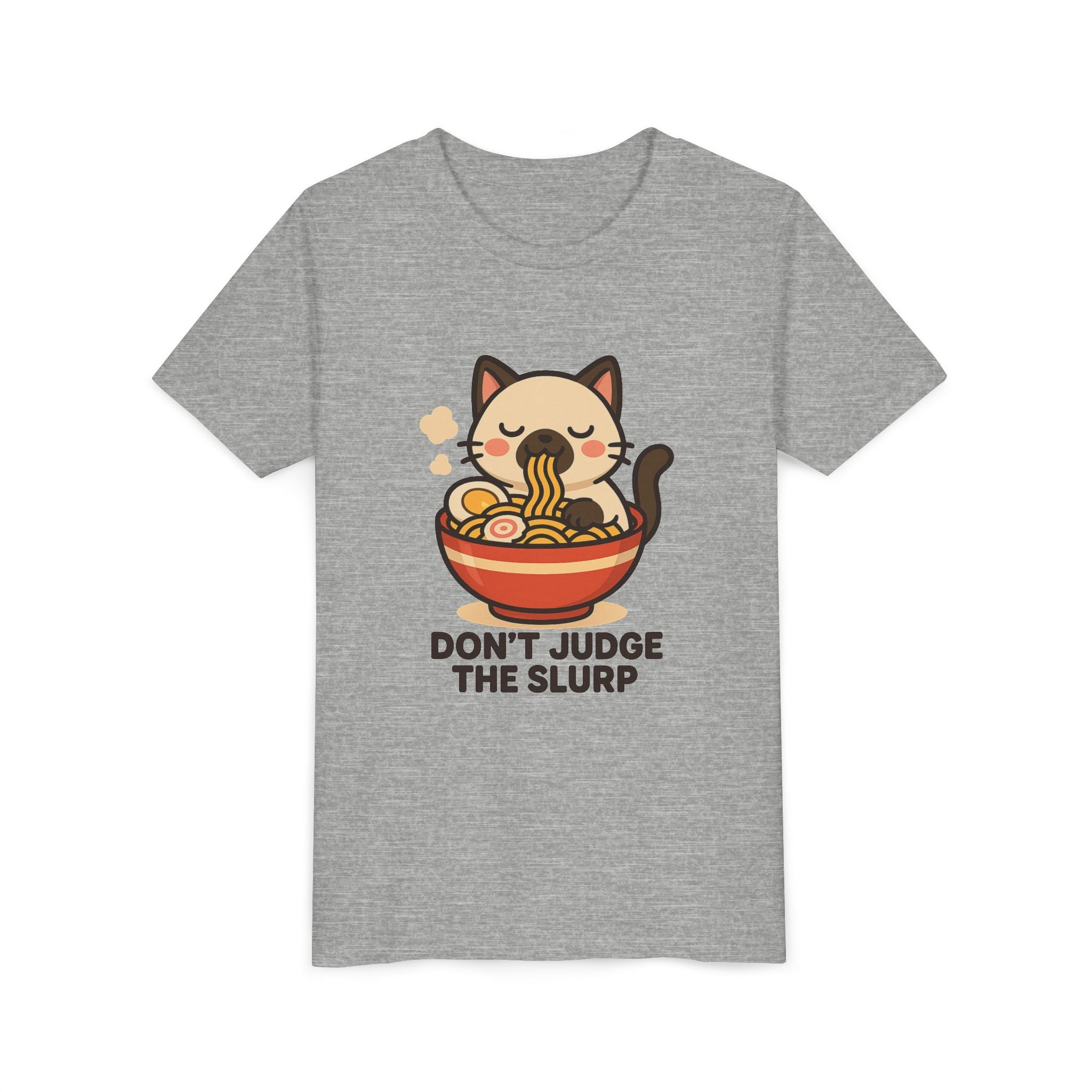 Youth Tee — Cute Cat Eating Ramen 'Don't Judge The Slurp' Graphic Shirt