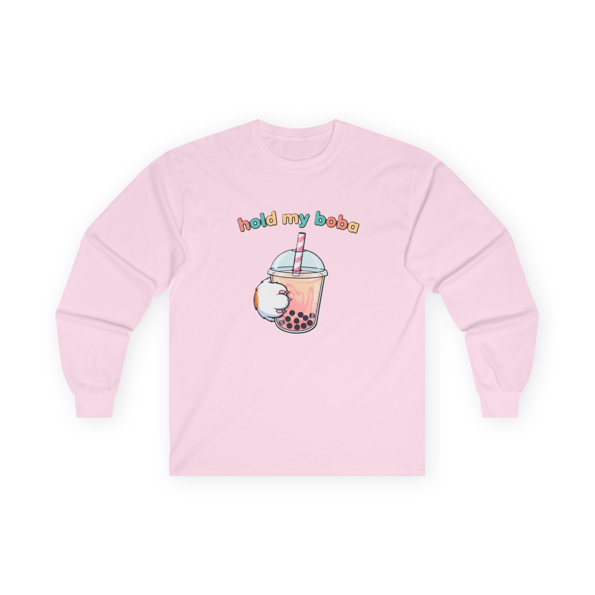 Boba Cat Long Sleeve Tee — "Hold My Boba" Cute Bubble Tea Shirt - Adult
