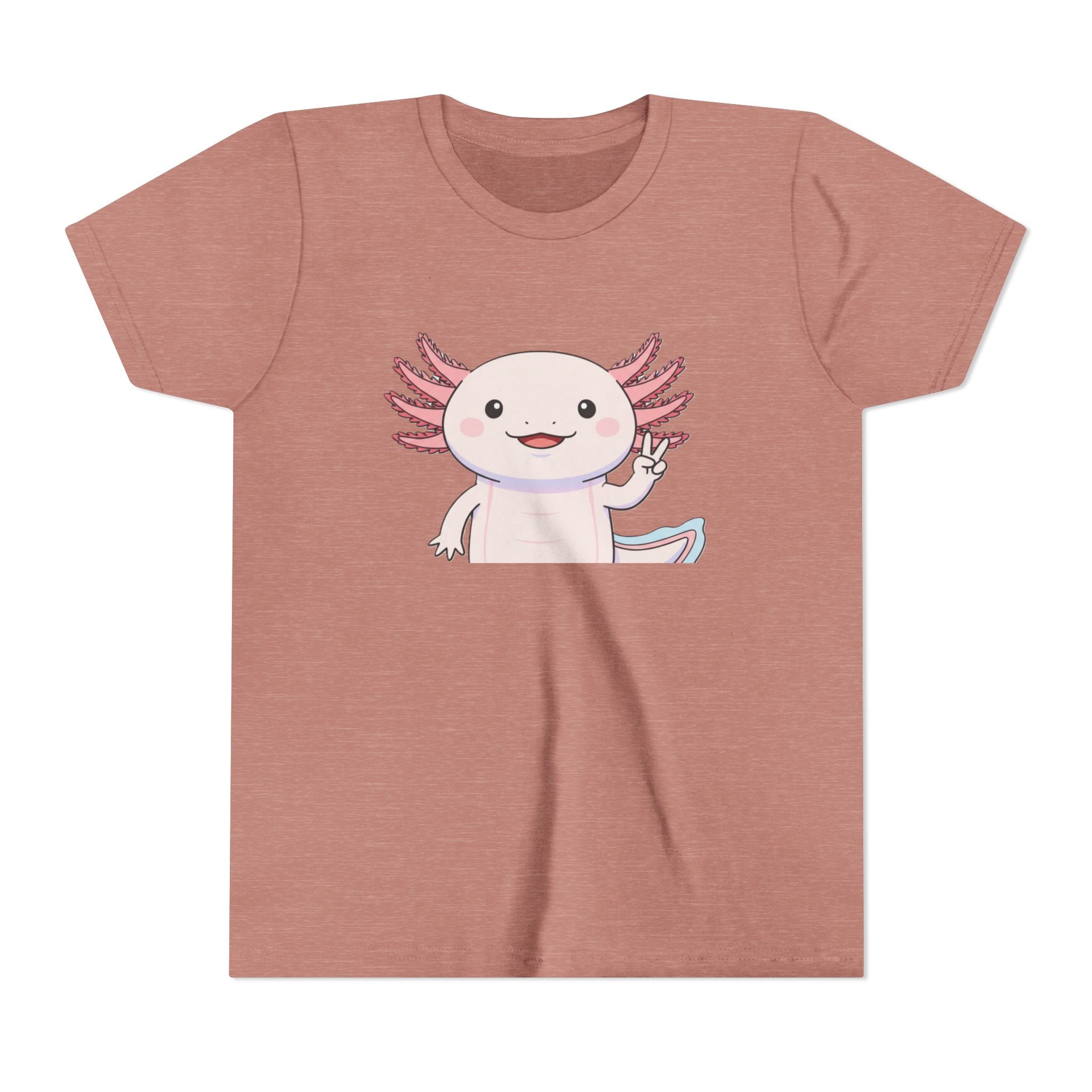 Kids Axolotl Throwing Peace Graphic Tee — Cute Pink Axolotl Salamander Youth T-Shirt - Kids