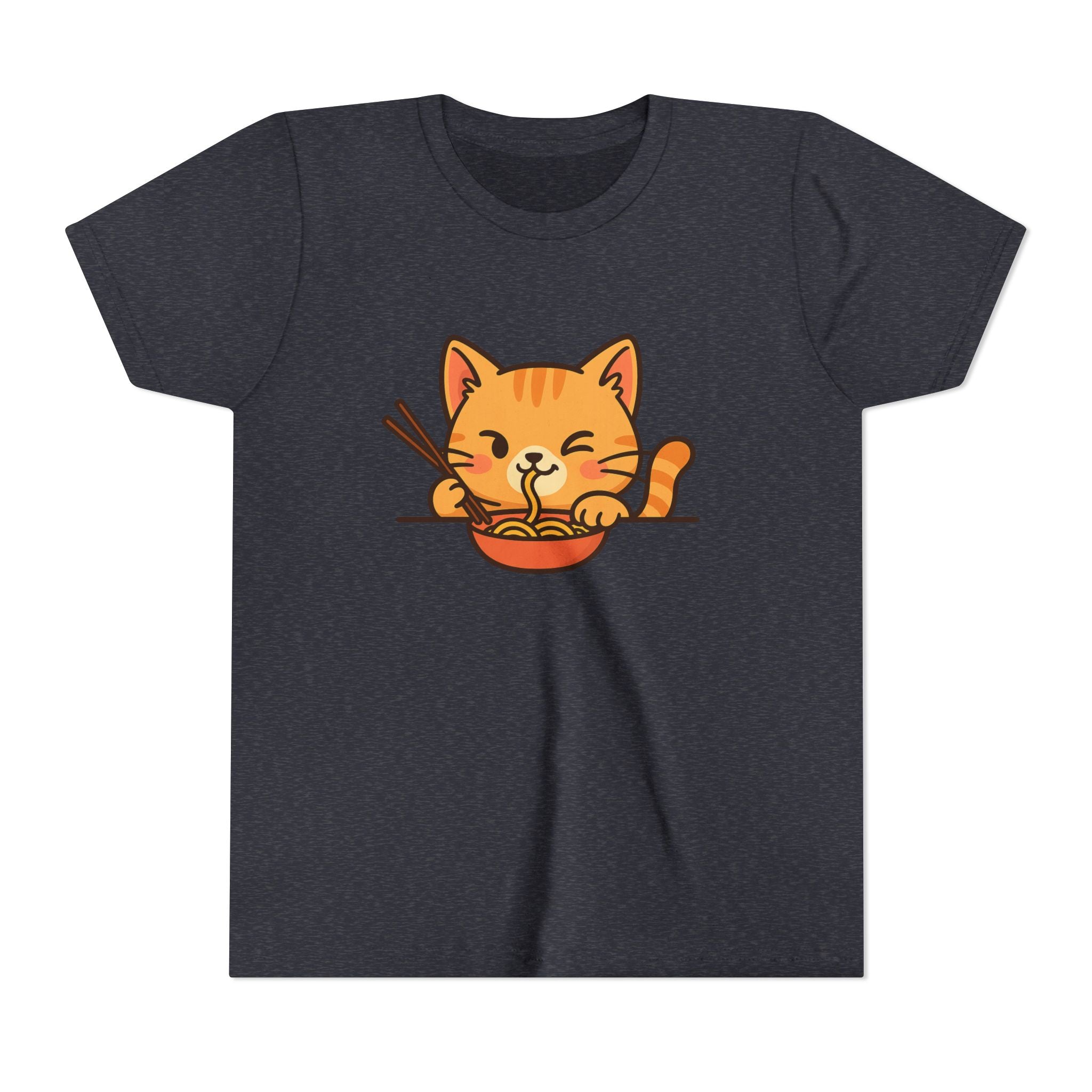Kids Cat Eating Ramen T-Shirt – Cute Anime Noodle Kitty Youth Tee - Kids