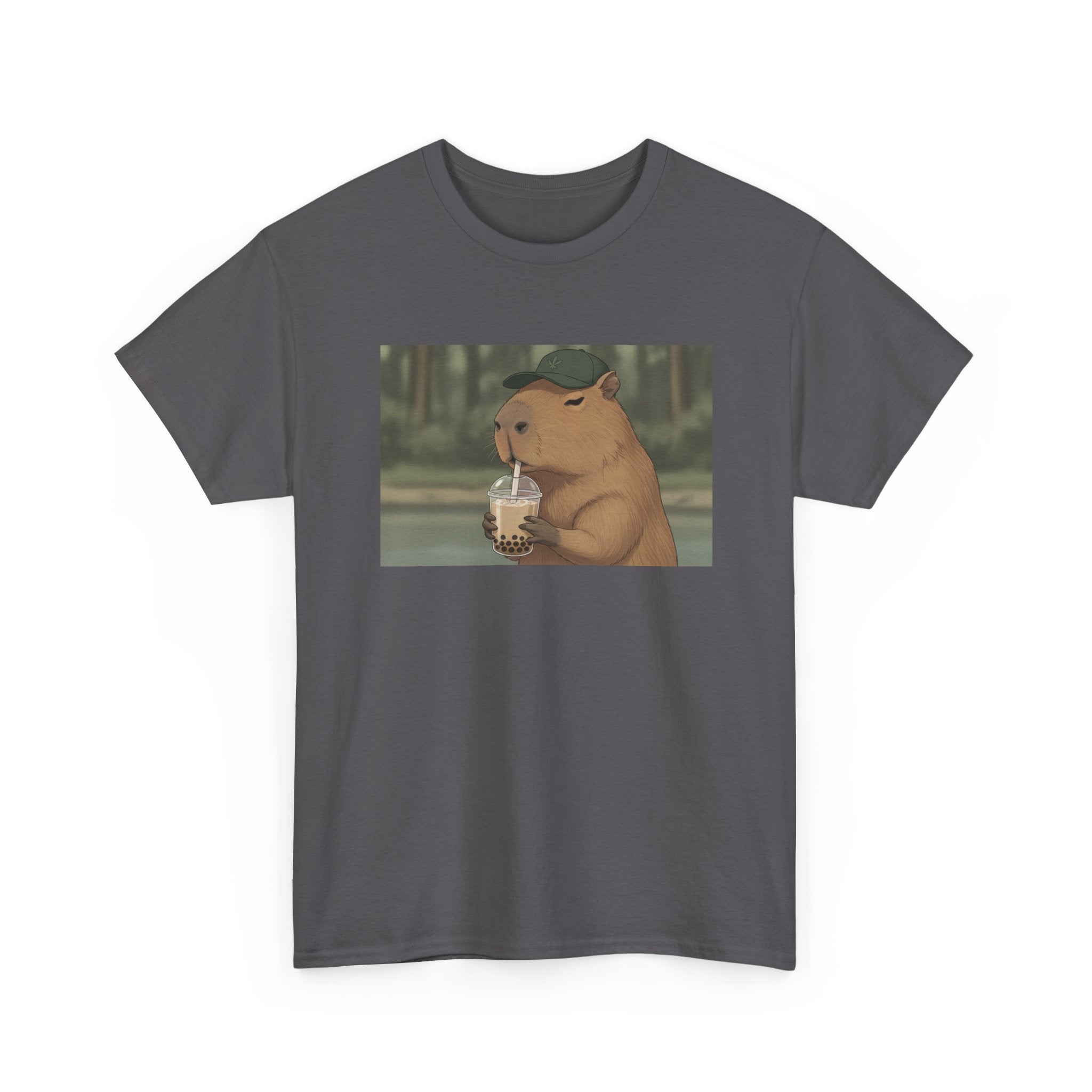 Capybara Drinking Boba T‑Shirt — Cute Cartoon Bubble Tea Tee - Adult