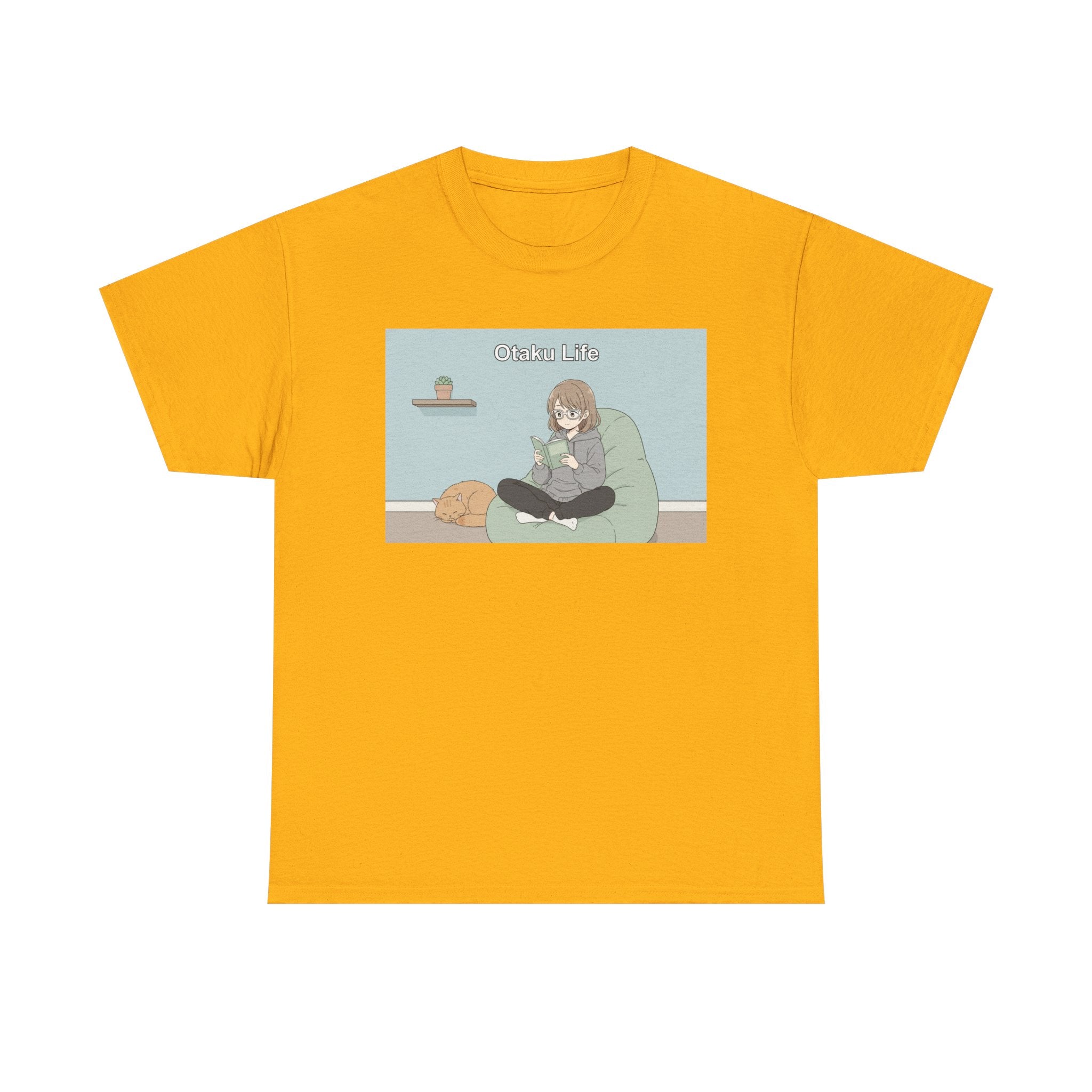 Cozy Cat Girl Otaku Long Sleeve Tee - 'Chill Vibes' Anime Girl Relaxing Graphic T-Shirt