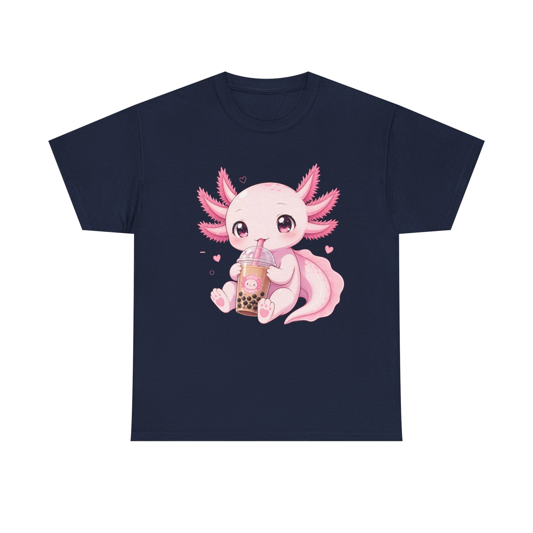 Axolotl Bubble Tea Tee — Cute Pink Axolotl Drinking Boba T-Shirt - Adult