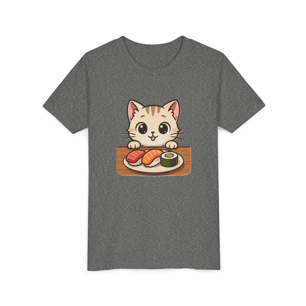 Kids Sushi Cat T-Shirt — Cute Kitty Eating Sushi Youth Tee