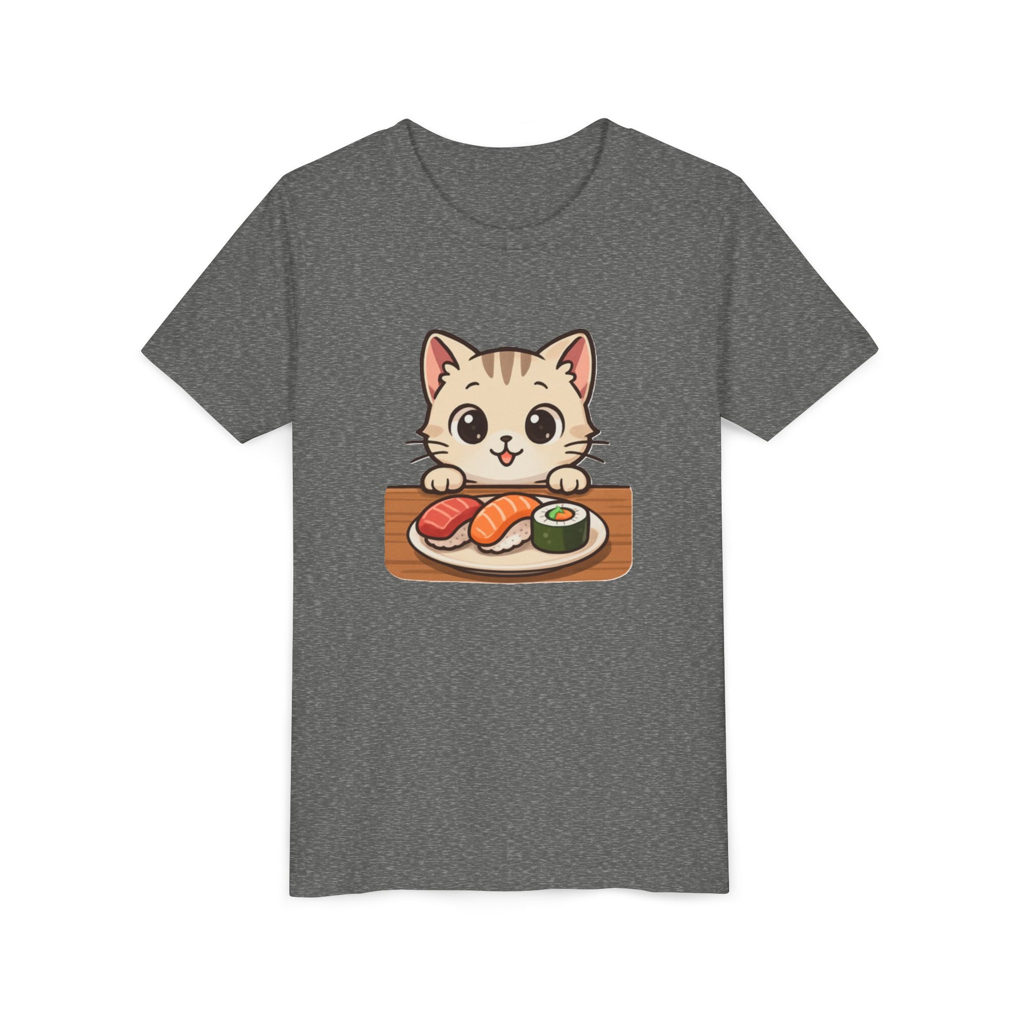 Kids Sushi Cat T-Shirt — Cute Kitty Eating Sushi Youth Tee