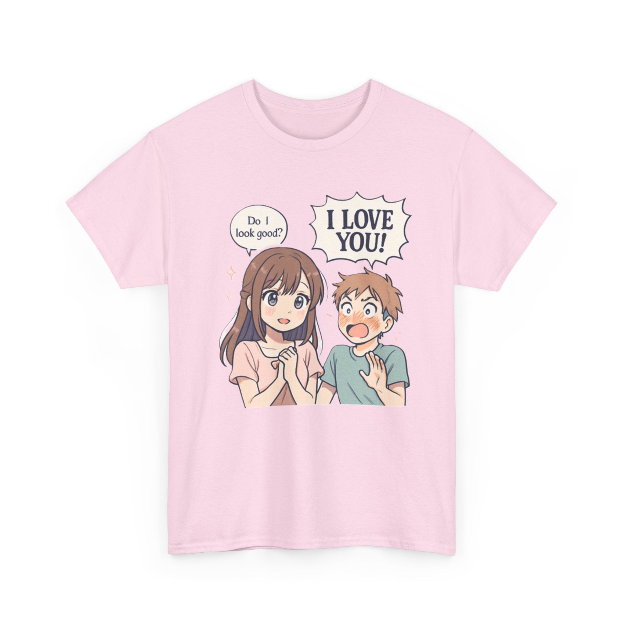Anime Couple T‑Shirt — "Do I look good?" / "I Love You!" Cute Romance Tee - Adult