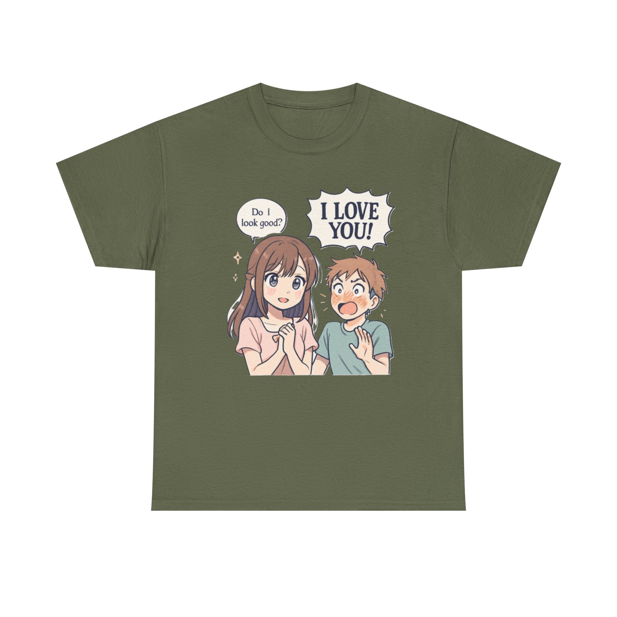 Anime Couple T‑Shirt — "Do I look good?" / "I Love You!" Cute Romance Tee - Adult