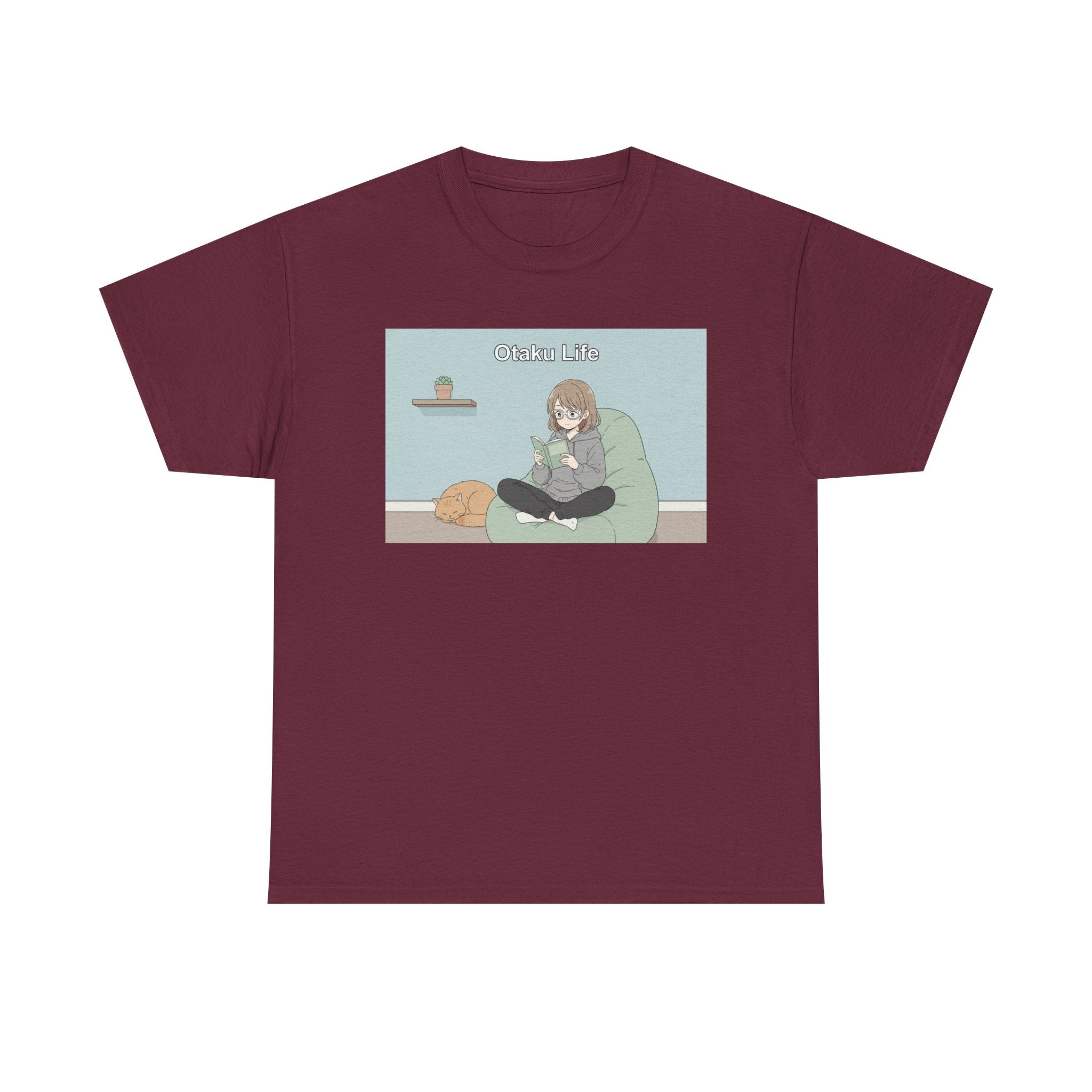 Cozy Cat Girl Otaku Long Sleeve Tee - 'Chill Vibes' Anime Girl Relaxing Graphic T-Shirt