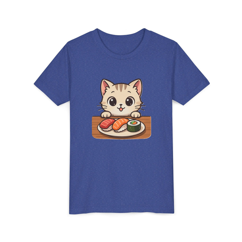Kids Sushi Cat T-Shirt — Cute Kitty Eating Sushi Youth Tee