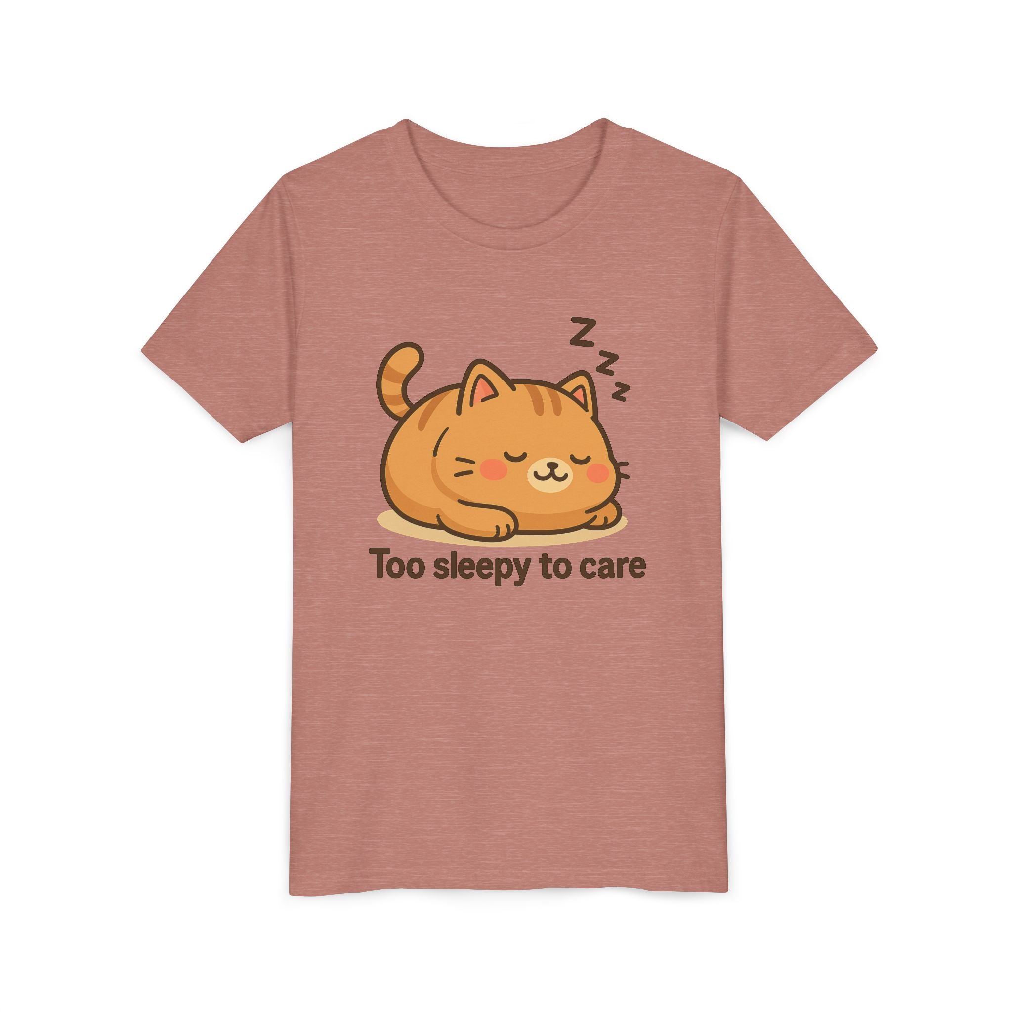 Youth Tee — Cute Sleeping Cat "Too Sleepy to Care" Graphic