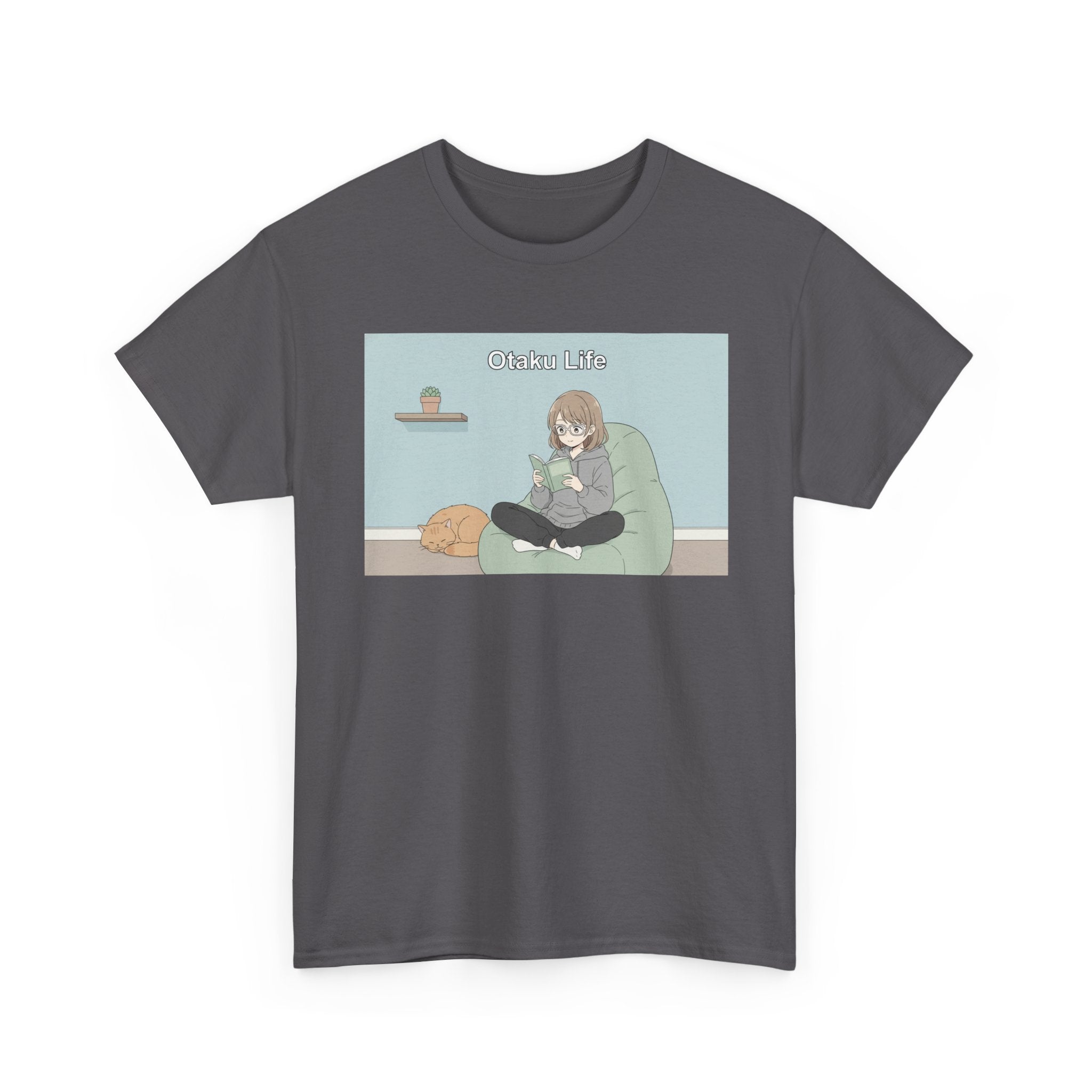 Cozy Cat Girl Otaku Long Sleeve Tee - 'Chill Vibes' Anime Girl Relaxing Graphic T-Shirt