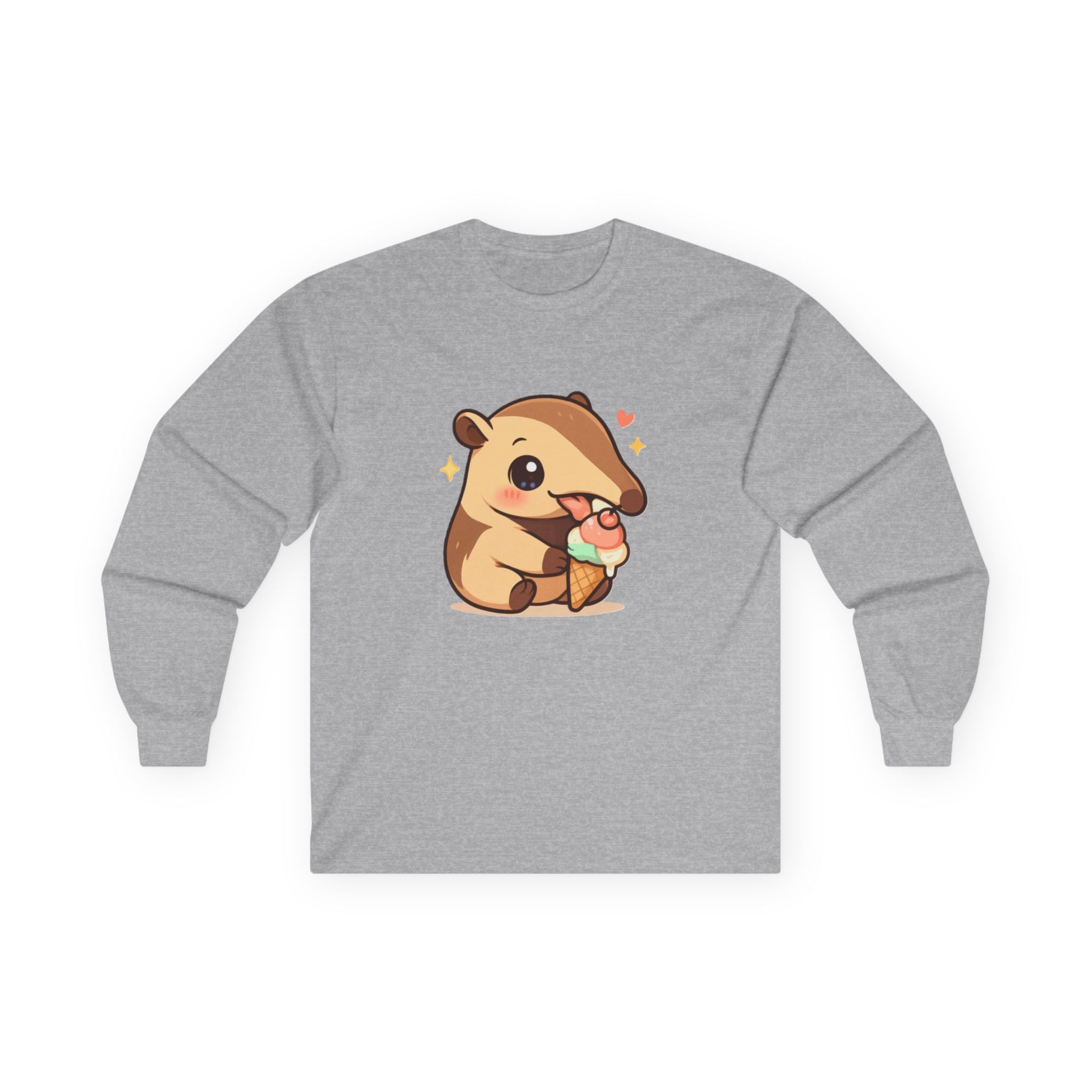 Kawaii Anteater Eating Ice Cream Long Sleeve Tee - Adult