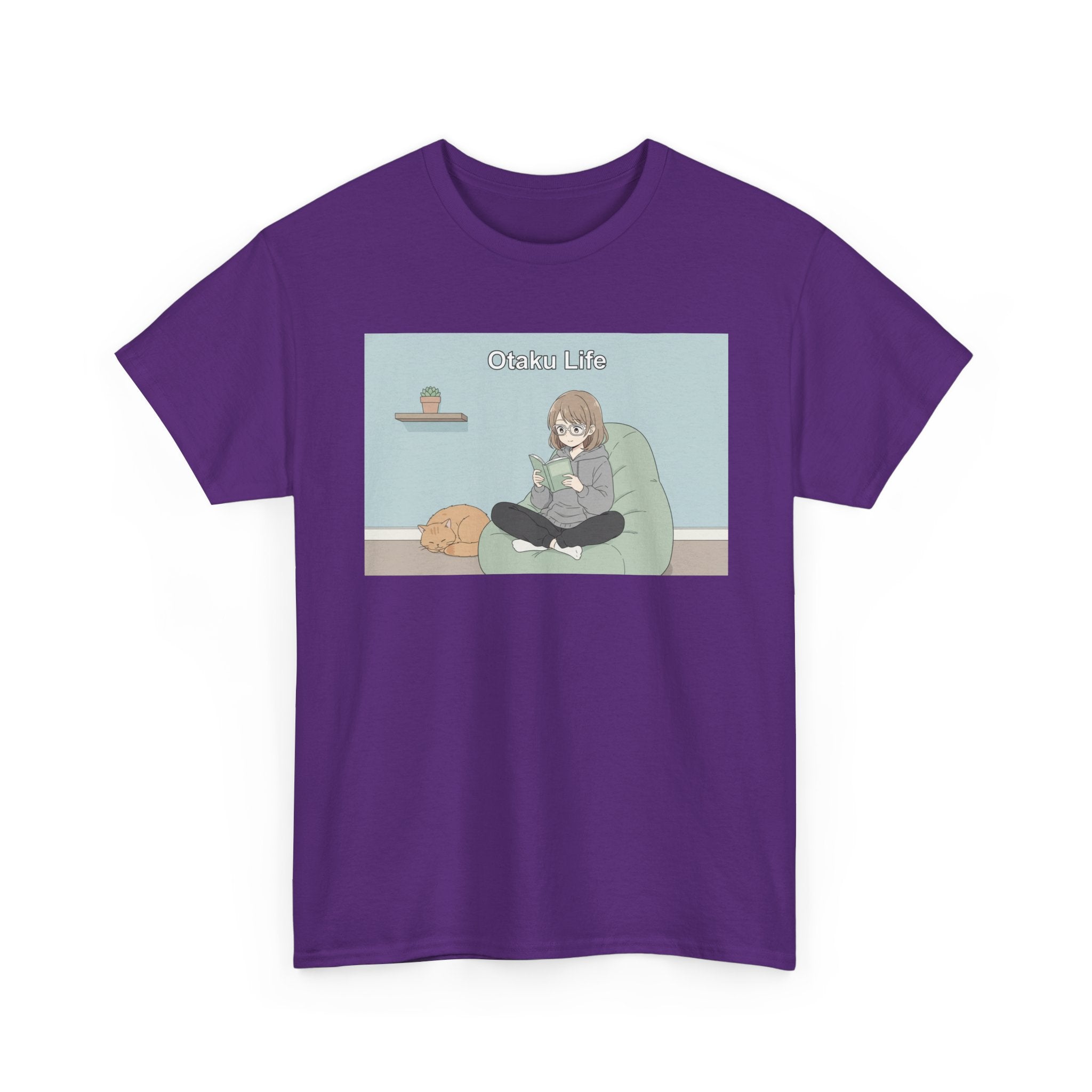 Cozy Cat Girl Otaku Long Sleeve Tee - 'Chill Vibes' Anime Girl Relaxing Graphic T-Shirt