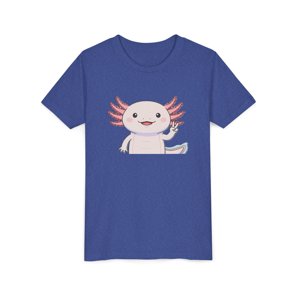 Kids Axolotl Throwing Peace Graphic Tee — Cute Pink Axolotl Salamander Youth T-Shirt - Kids