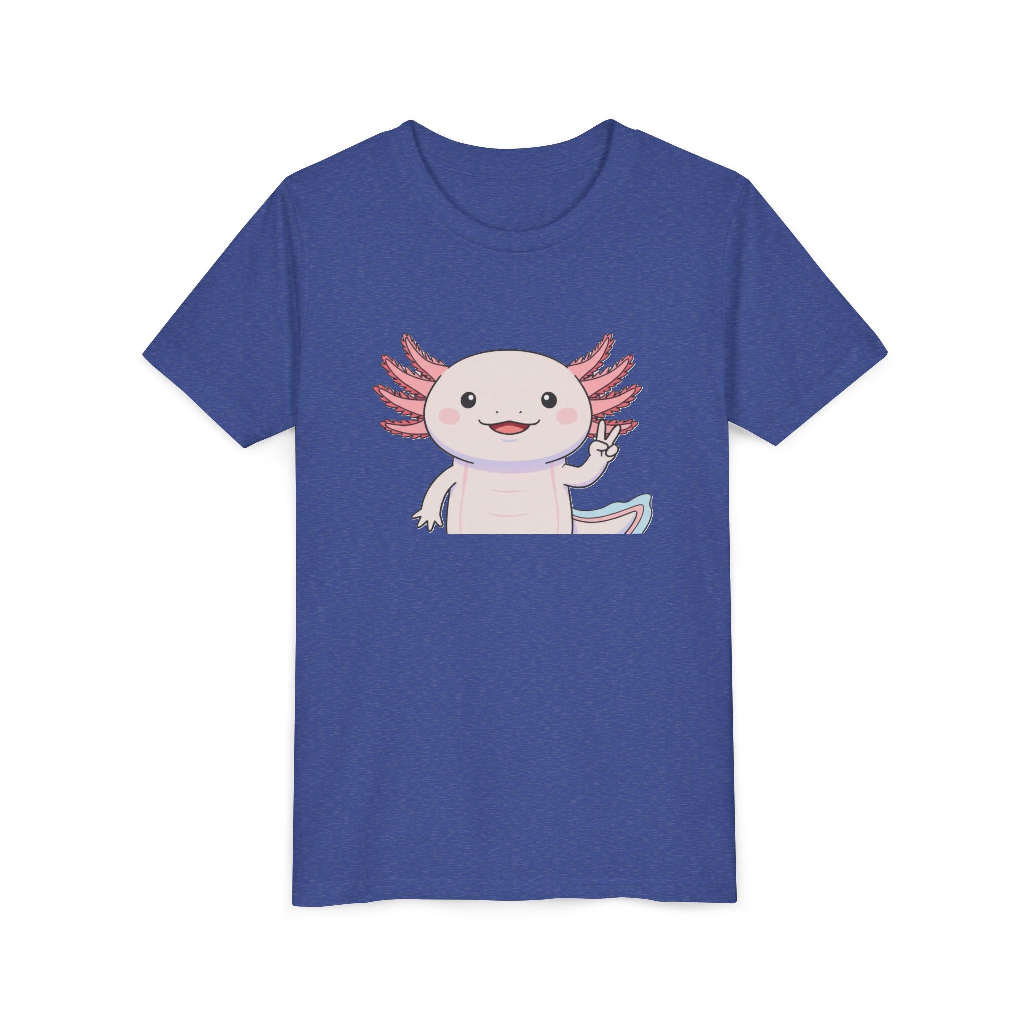 Kids Axolotl Throwing Peace Graphic Tee — Cute Pink Axolotl Salamander Youth T-Shirt - Kids