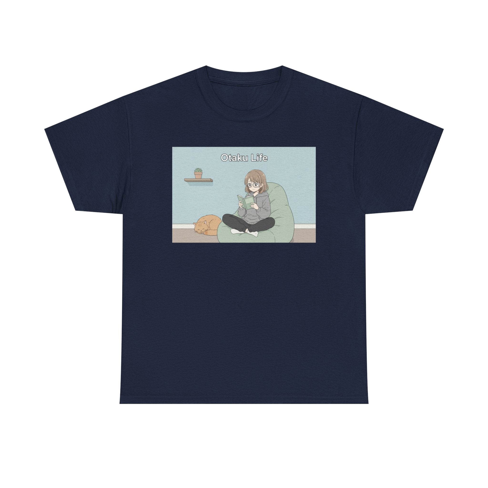 Cozy Cat Girl Otaku Long Sleeve Tee - 'Chill Vibes' Anime Girl Relaxing Graphic T-Shirt