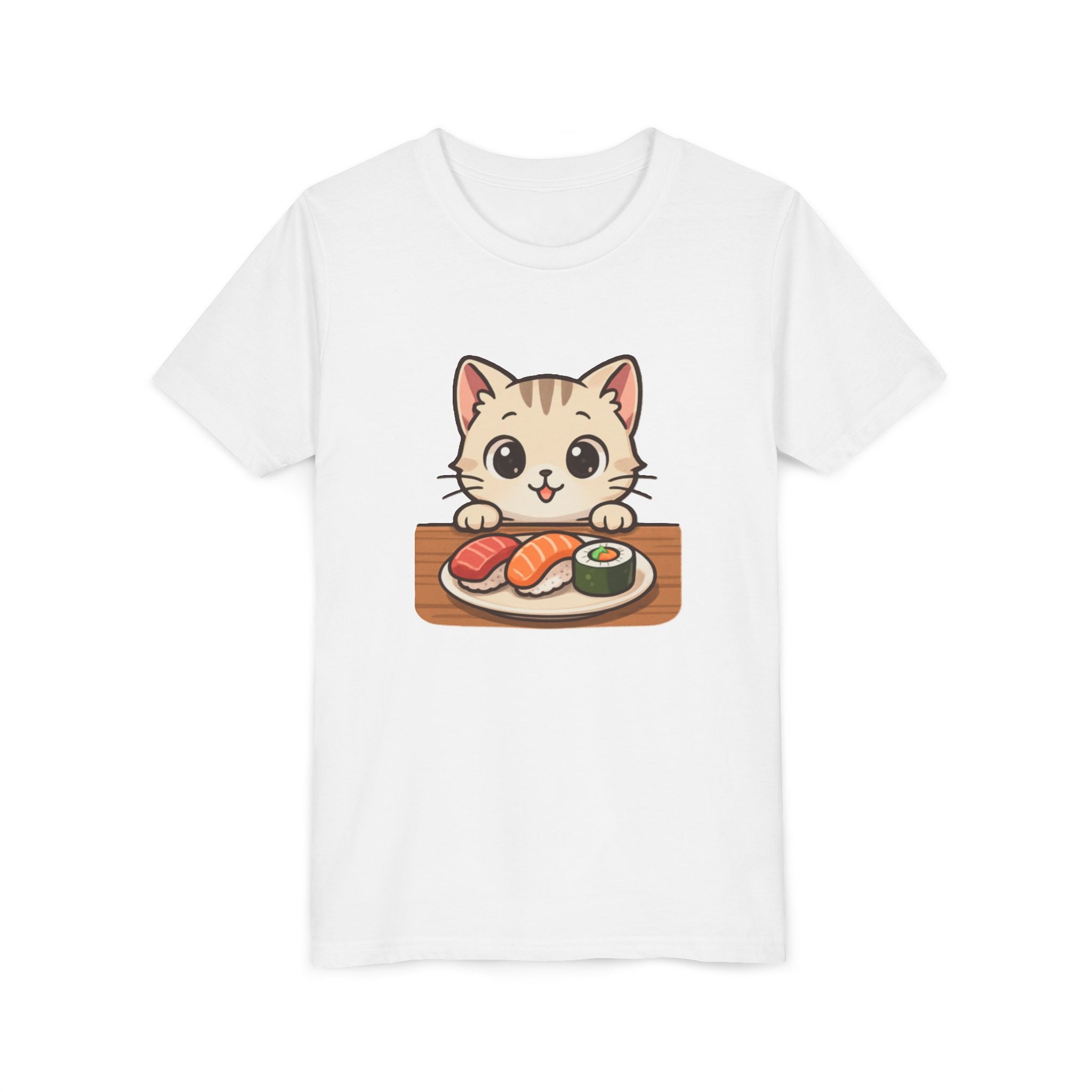 Kids Sushi Cat T-Shirt — Cute Kitty Eating Sushi Youth Tee