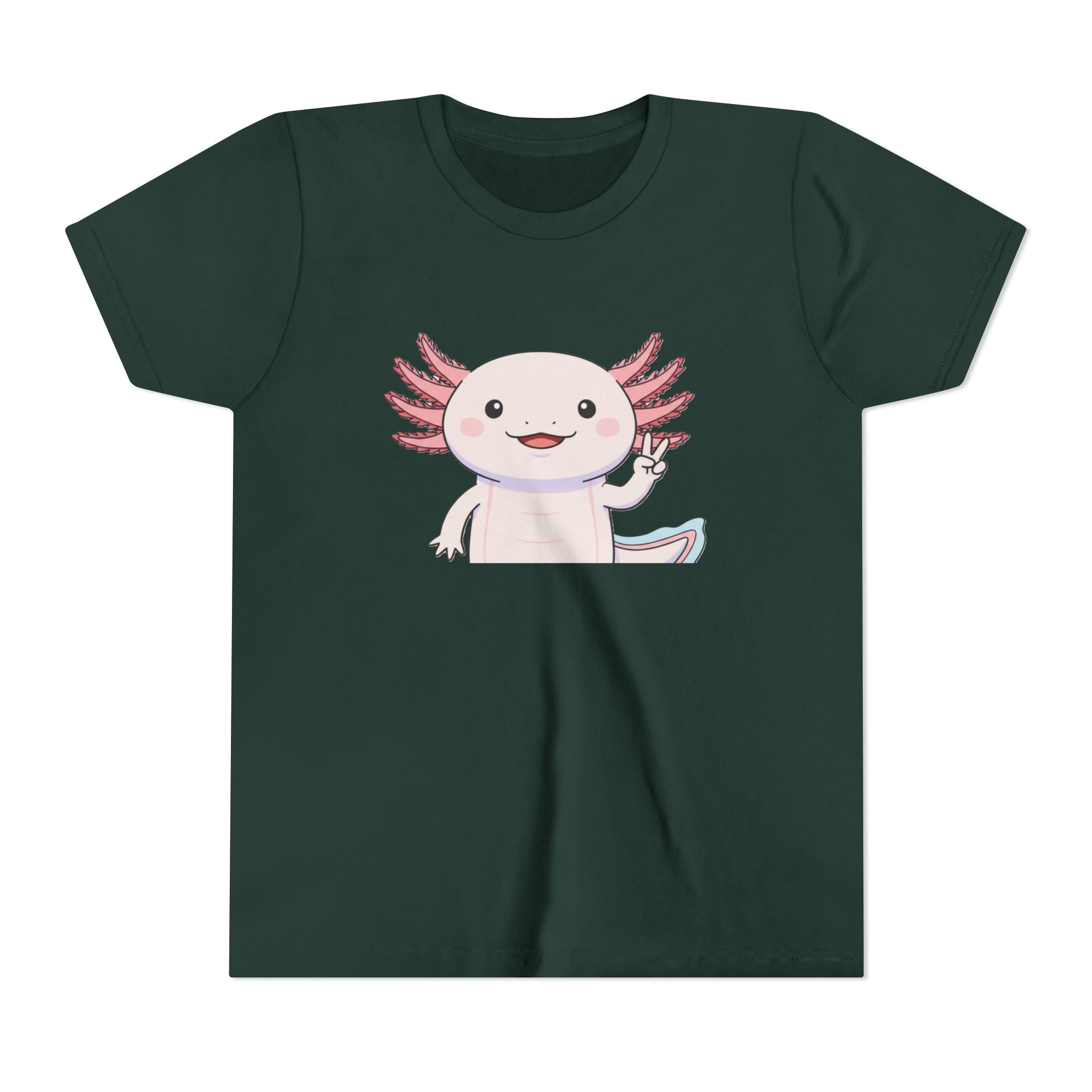 Kids Axolotl Throwing Peace Graphic Tee — Cute Pink Axolotl Salamander Youth T-Shirt - Kids