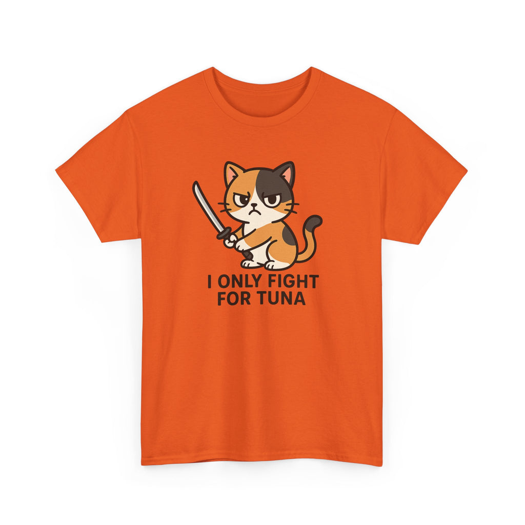 Cat Sword T-Shirt — "I Only Fight for Tuna" Cute Samurai Cat Tee - Adult